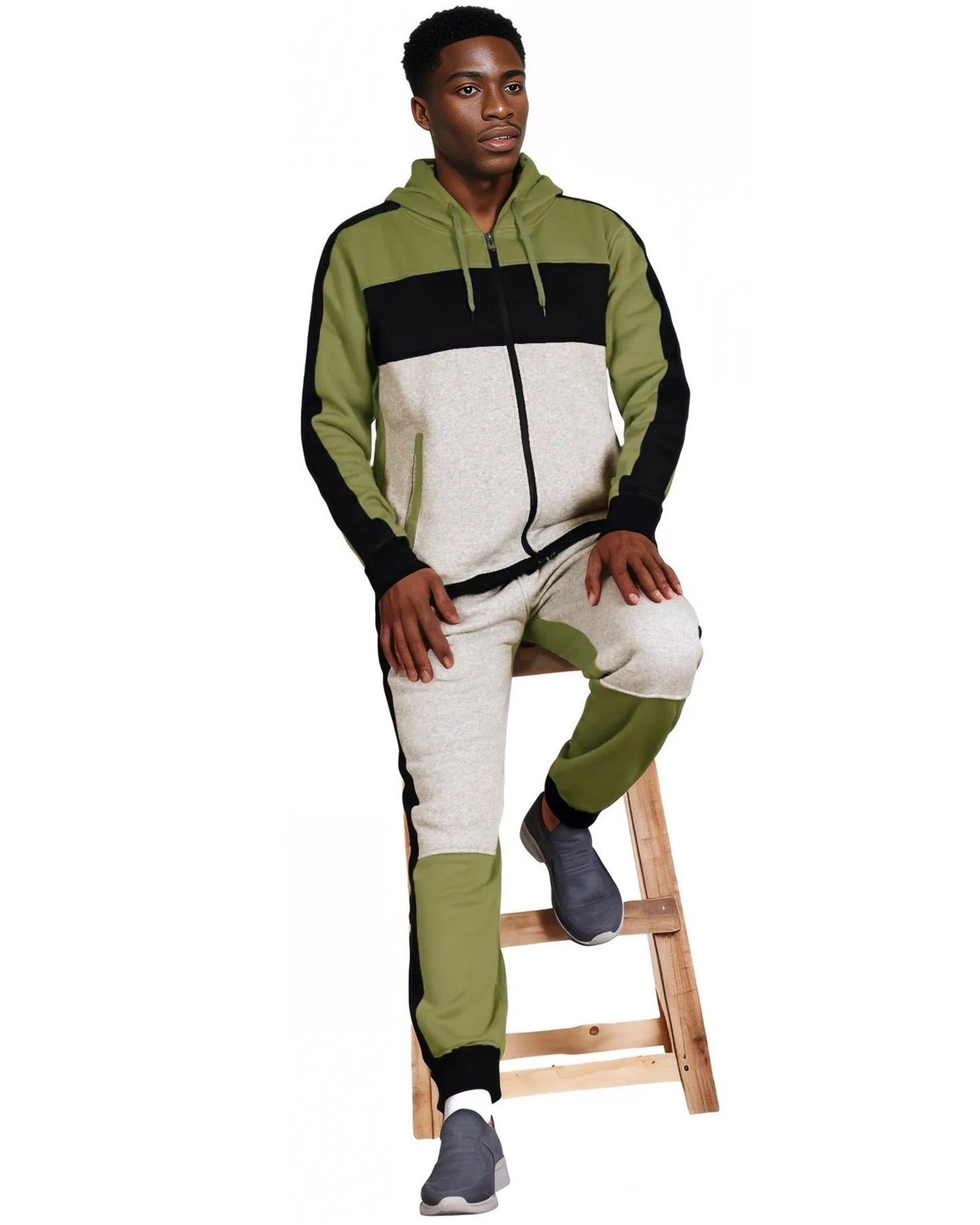 Mens' Jogger Sweatsuit 2-Piece Color Block Sweat jacket Sweatpants Fleece suit