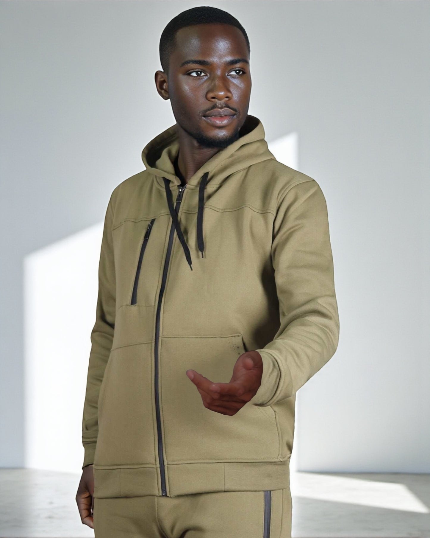 Men’s Warm Winter Tech Fleece Sweat Jacket Sweatpants Jogger Outfit