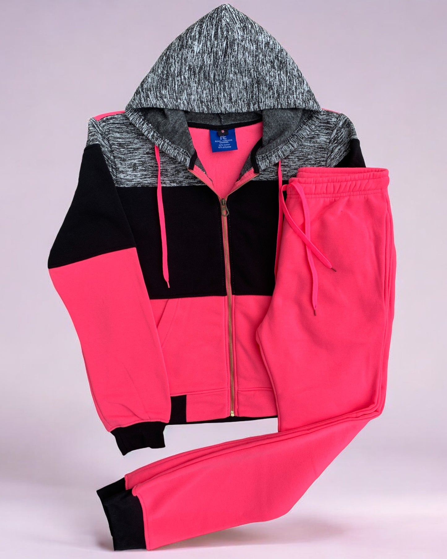 Women's ColorBlock Fleece SweatJacket and Jogger Sweatpants 2-Piece Fleece Suit