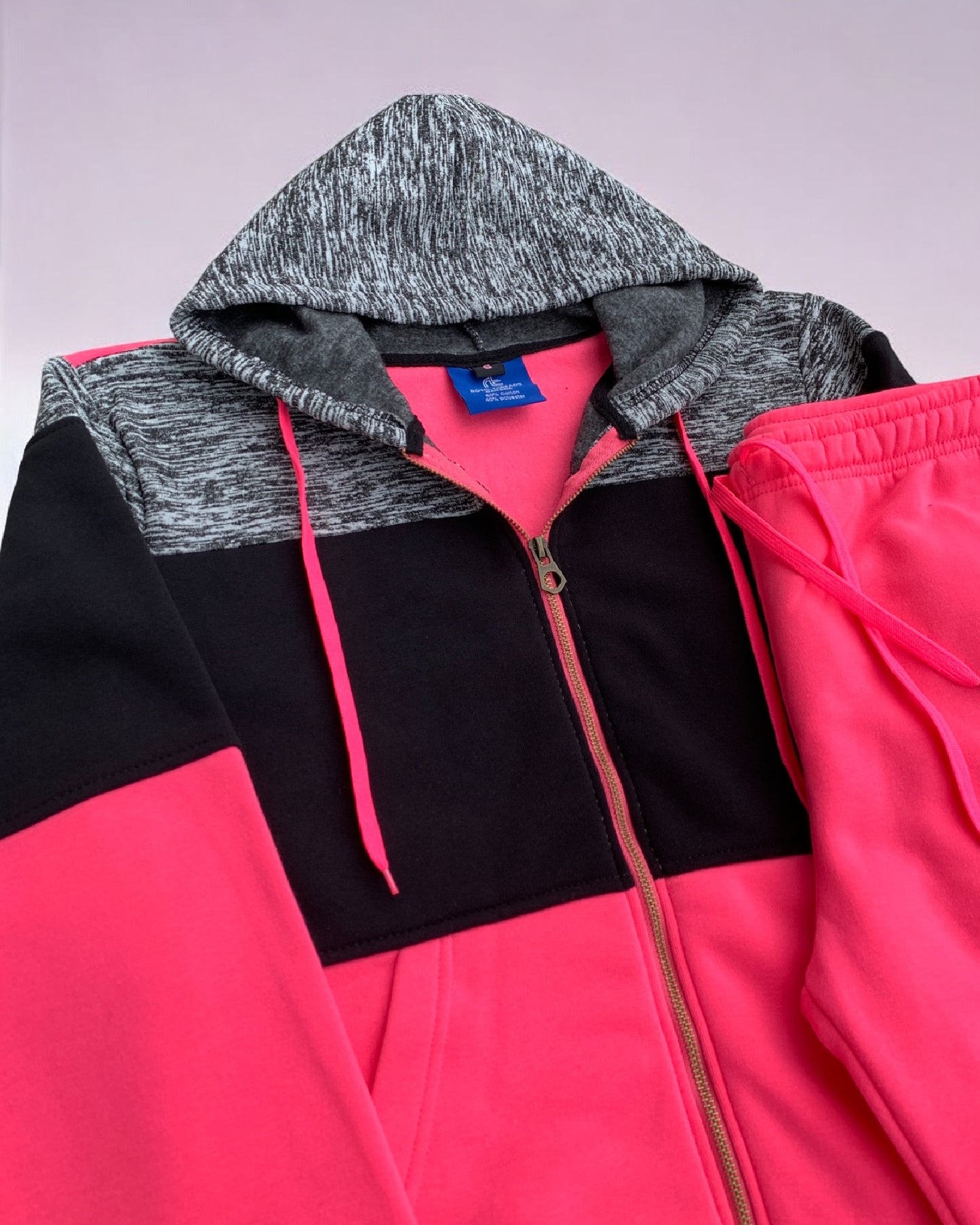 Women's ColorBlock Fleece SweatJacket and Jogger Sweatpants 2-Piece Fleece Suit