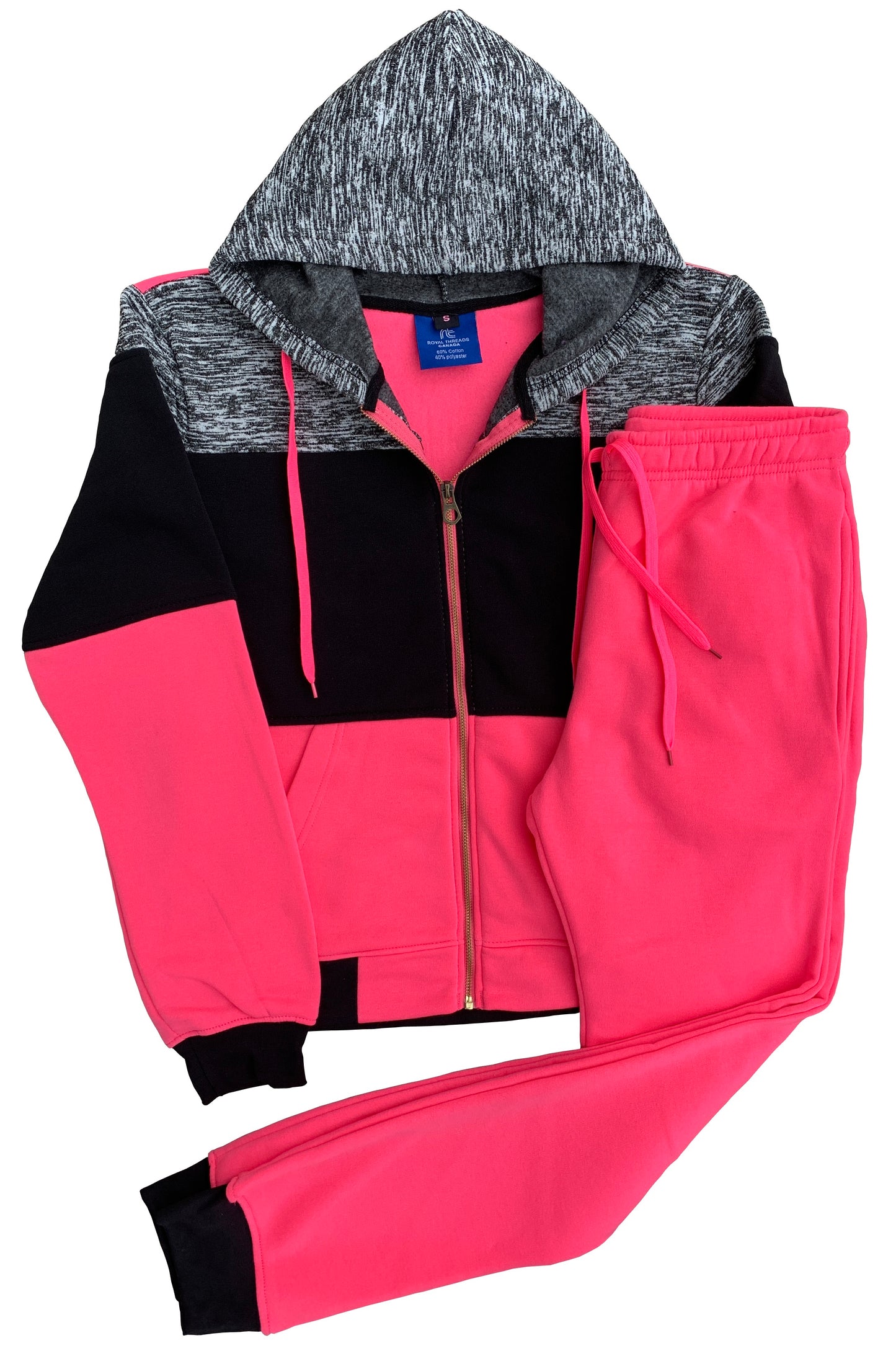 Women's ColorBlock Fleece SweatJacket and Jogger Sweatpants 2-Piece Fleece Suit