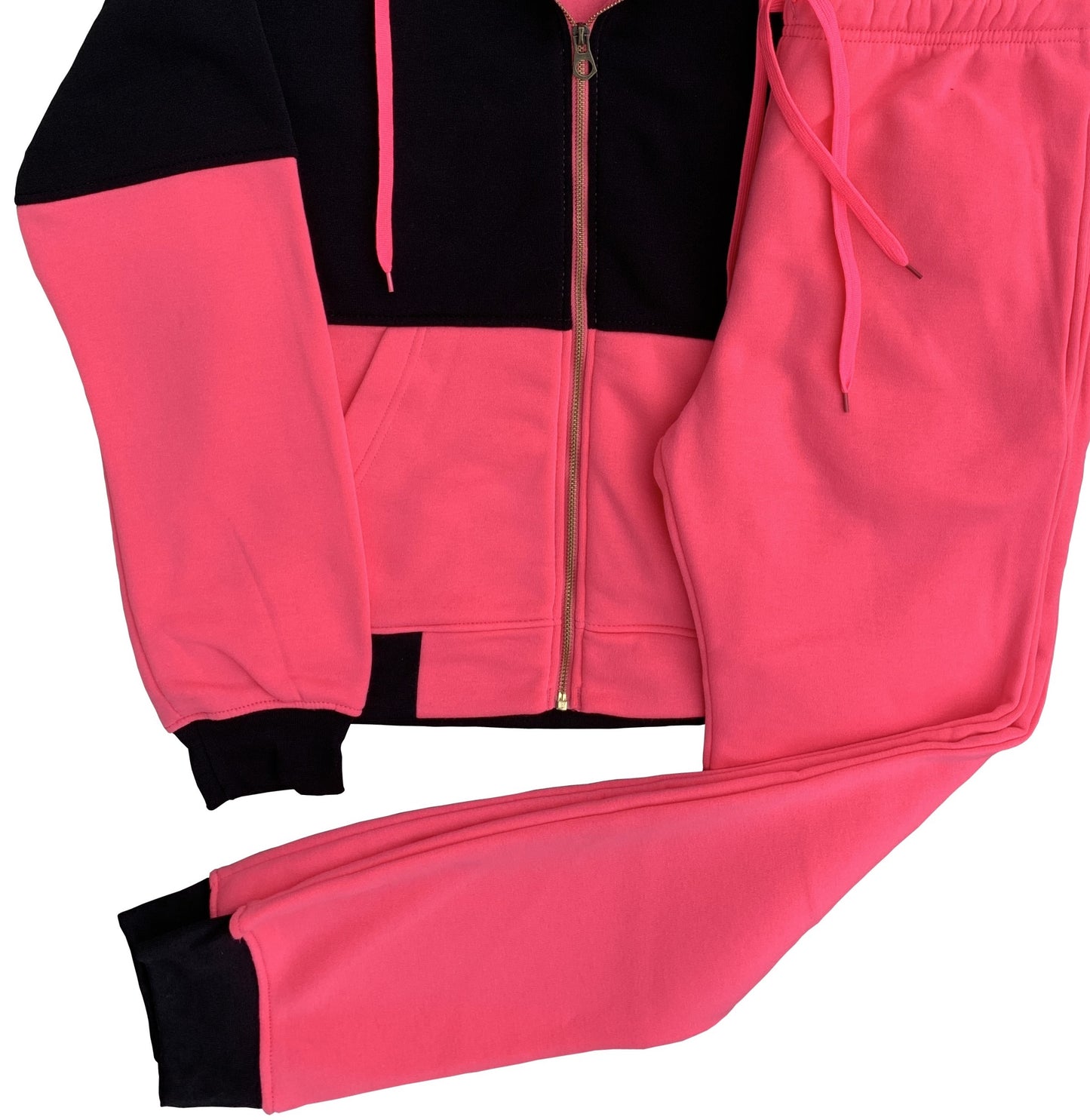 Women's ColorBlock Fleece SweatJacket and Jogger Sweatpants 2-Piece Fleece Suit