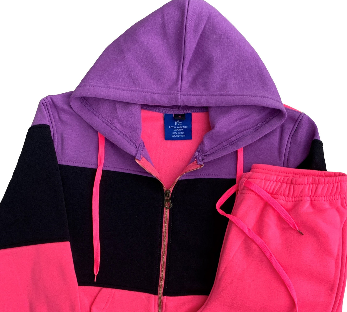 Women's ColorBlock Fleece SweatJacket and Jogger Sweatpants 2-Piece Fleece Suit