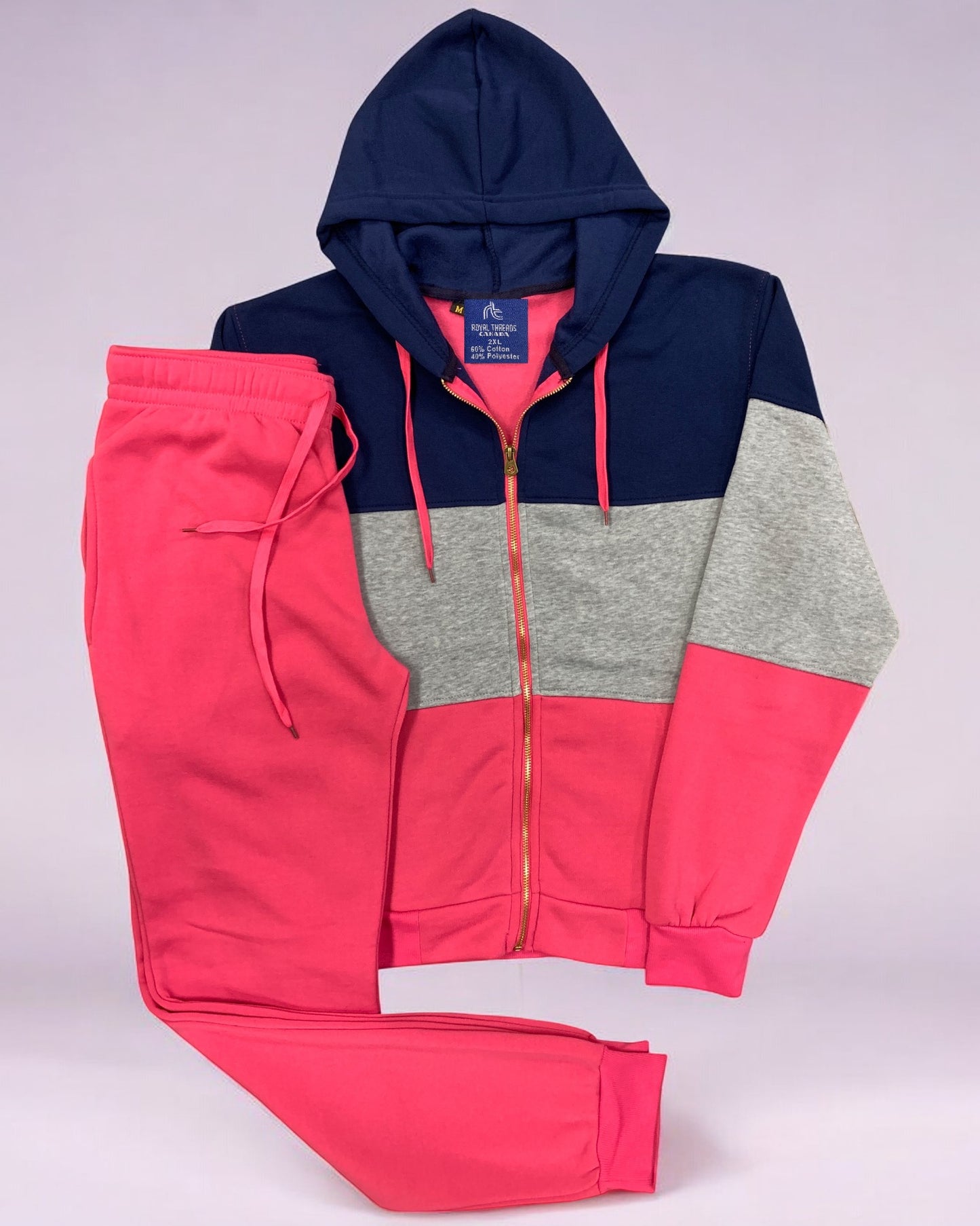 Women's ColorBlock Fleece SweatJacket and Jogger Sweatpants 2-Piece Fleece Suit