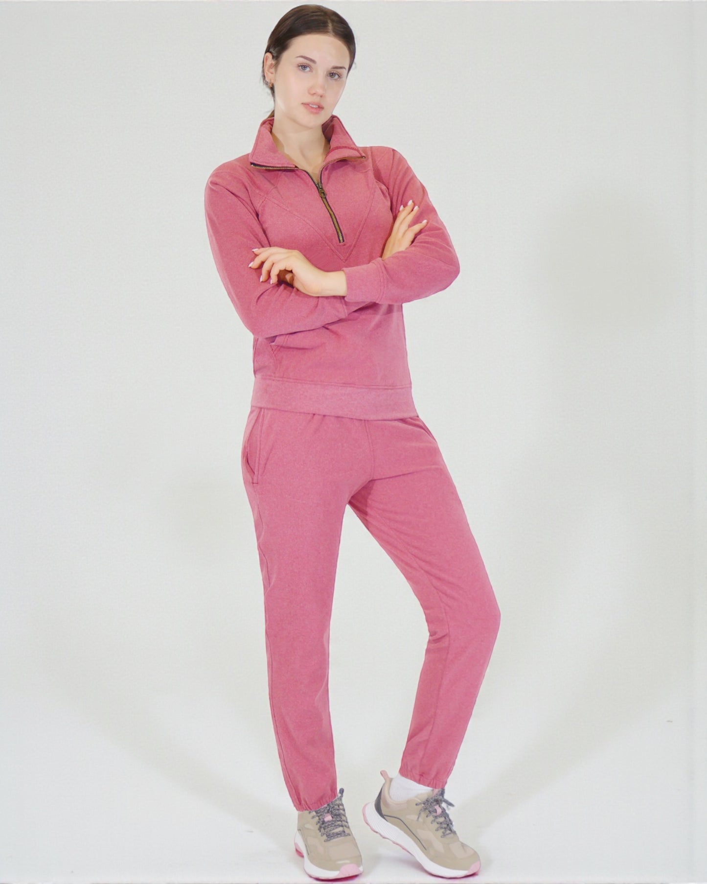 Women 2-Piece Quarter Zip Soft Stretch Sweatsuit  Fleece outfit