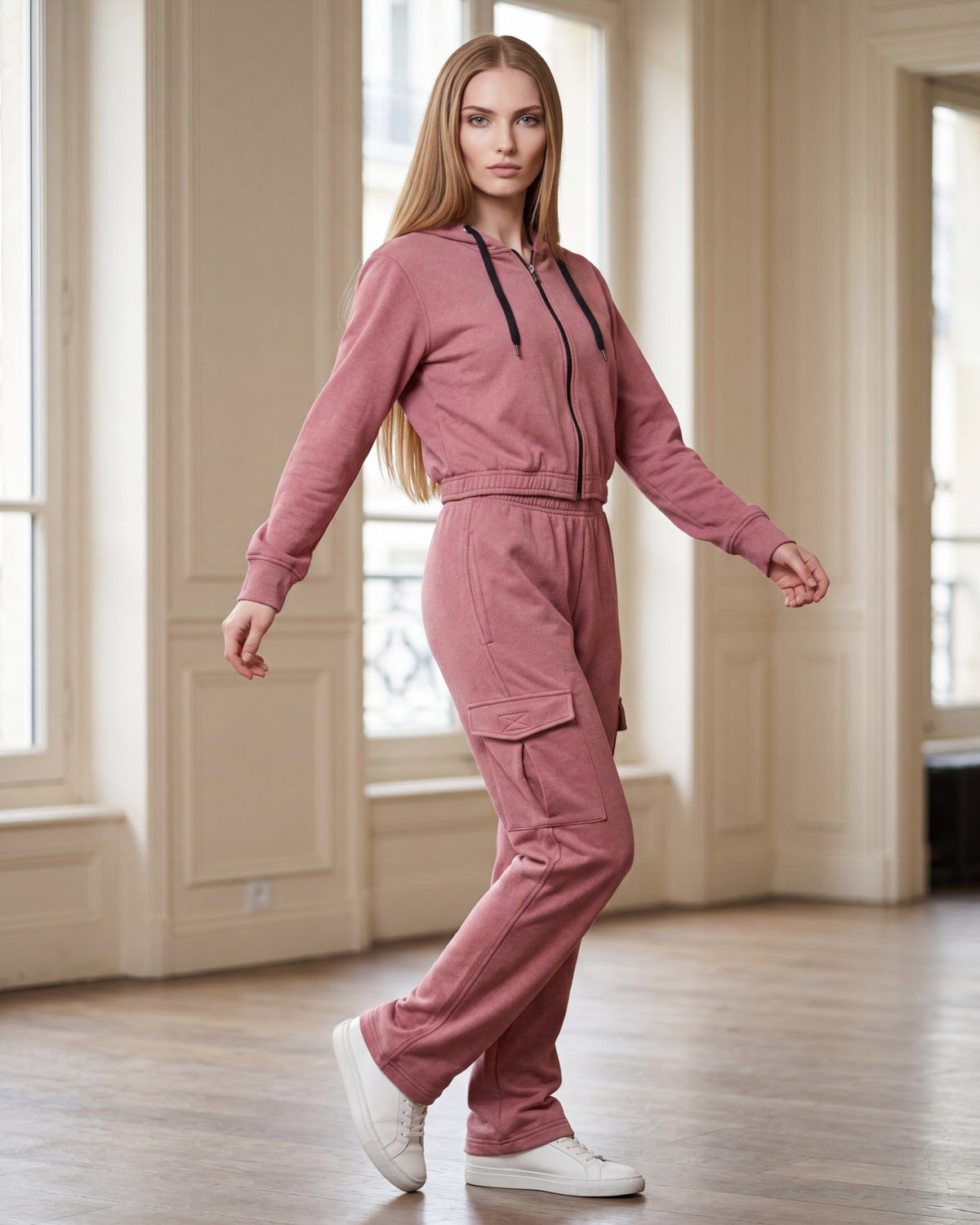 Women's Cargo Soft Stretch Zip-Up Hoodie & Jogger Set – alternate view 9