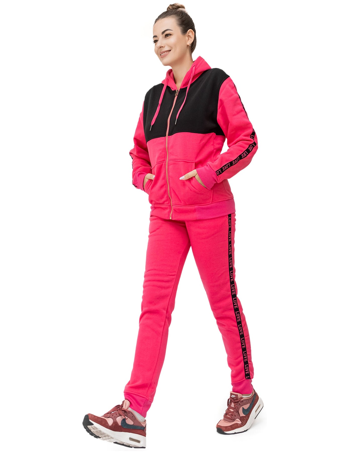 Women’s Lightweight Soft Fleece Jogger Style Sweat Jacket & Pants Activewear 2 piece Love Stripe Sweat Suit