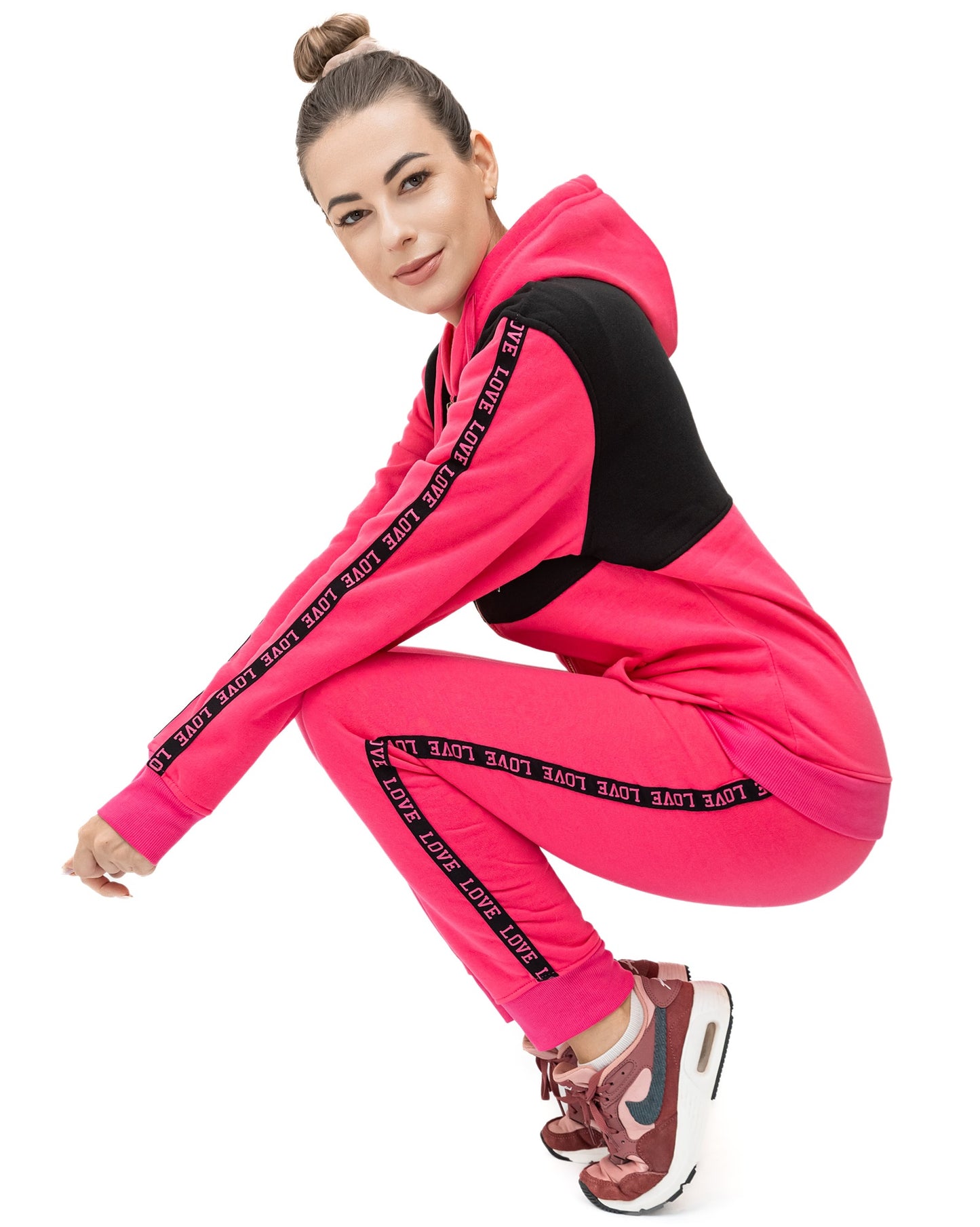 Women’s Lightweight Soft Fleece Jogger Style Sweat Jacket & Pants Activewear 2 piece Love Stripe Sweat Suit