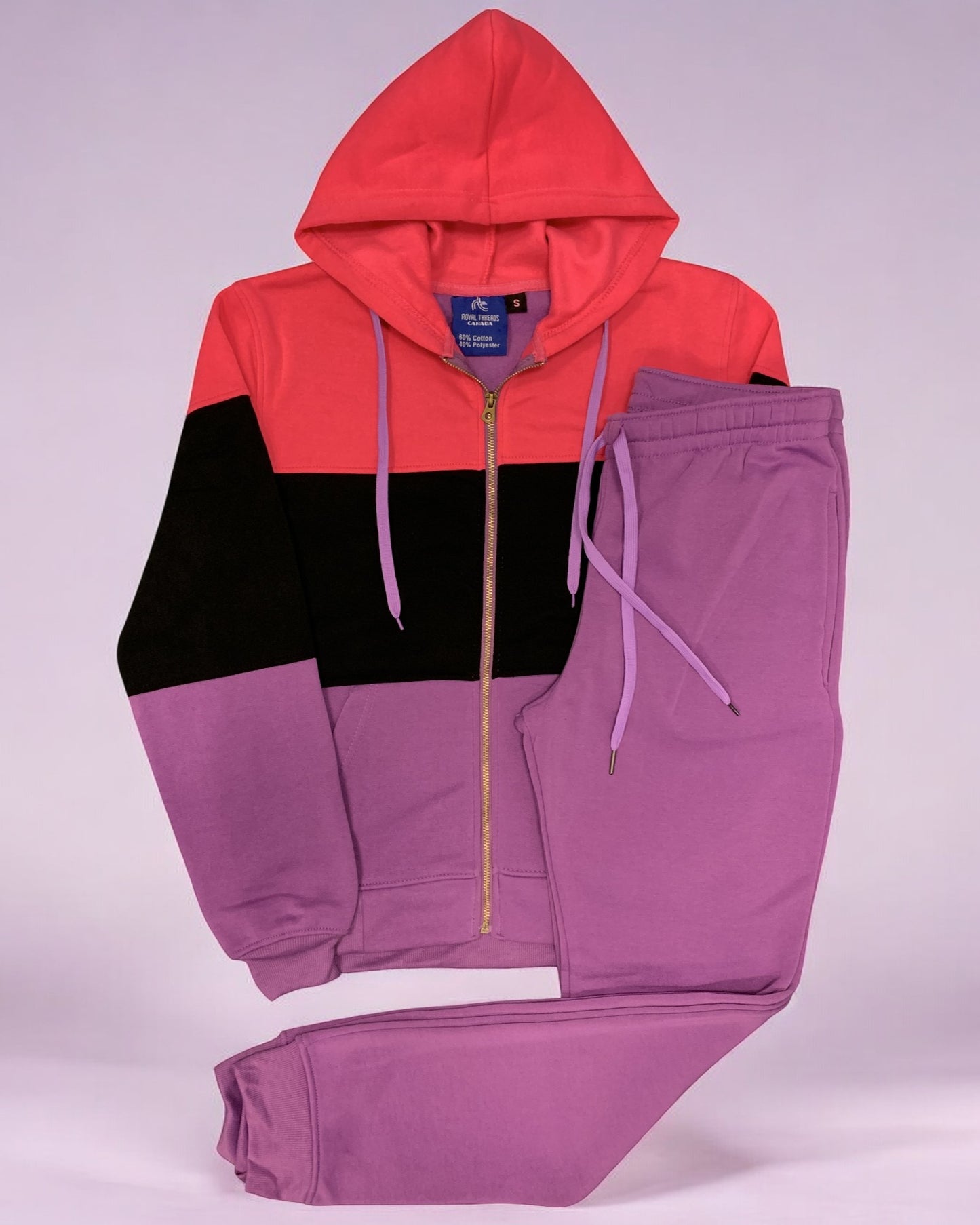 Women's ColorBlock Fleece SweatJacket and Jogger Sweatpants 2-Piece Fleece Suit