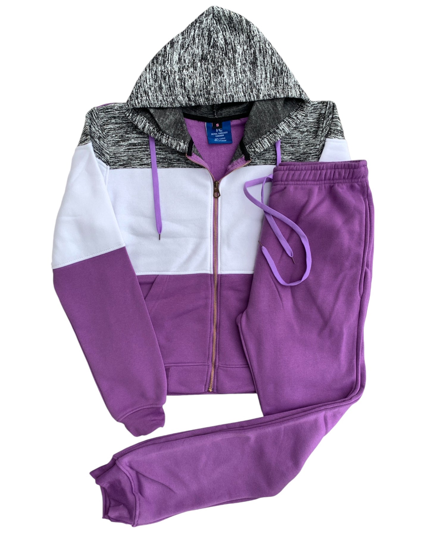 Women's ColorBlock Fleece SweatJacket and Jogger Sweatpants 2-Piece Fleece Suit