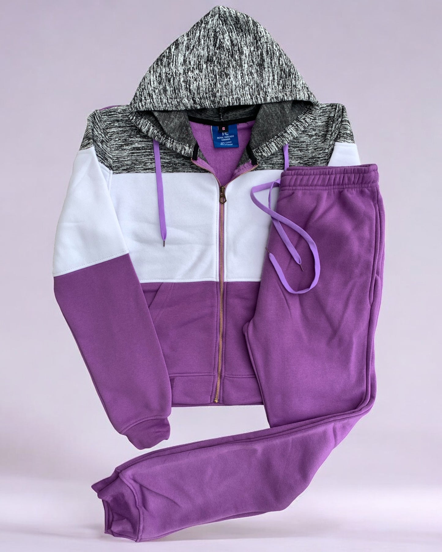 Women's ColorBlock Fleece SweatJacket and Jogger Sweatpants 2-Piece Fleece Suit