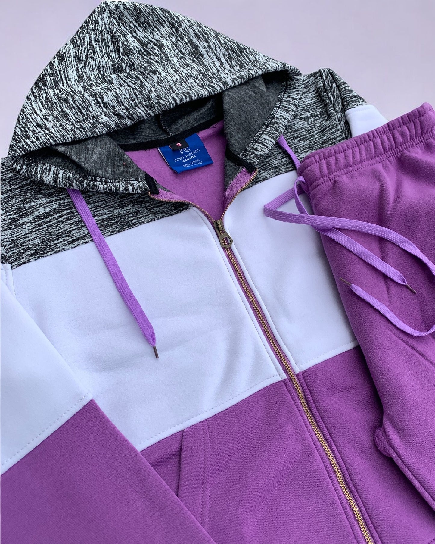 Women's ColorBlock Fleece SweatJacket and Jogger Sweatpants 2-Piece Fleece Suit