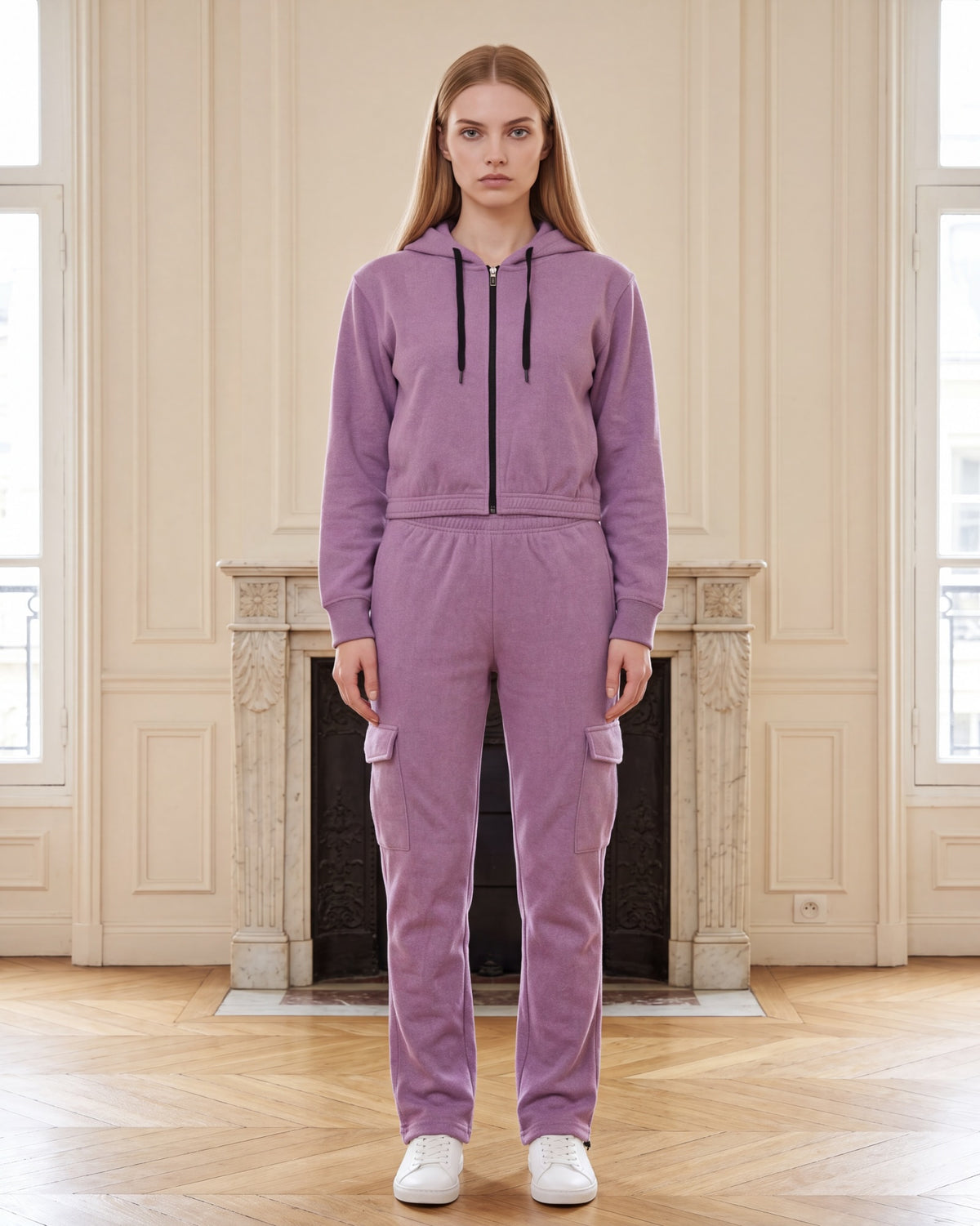 Women's Cargo Soft Stretch Zip-Up Hoodie & Jogger Set – alternate view 3