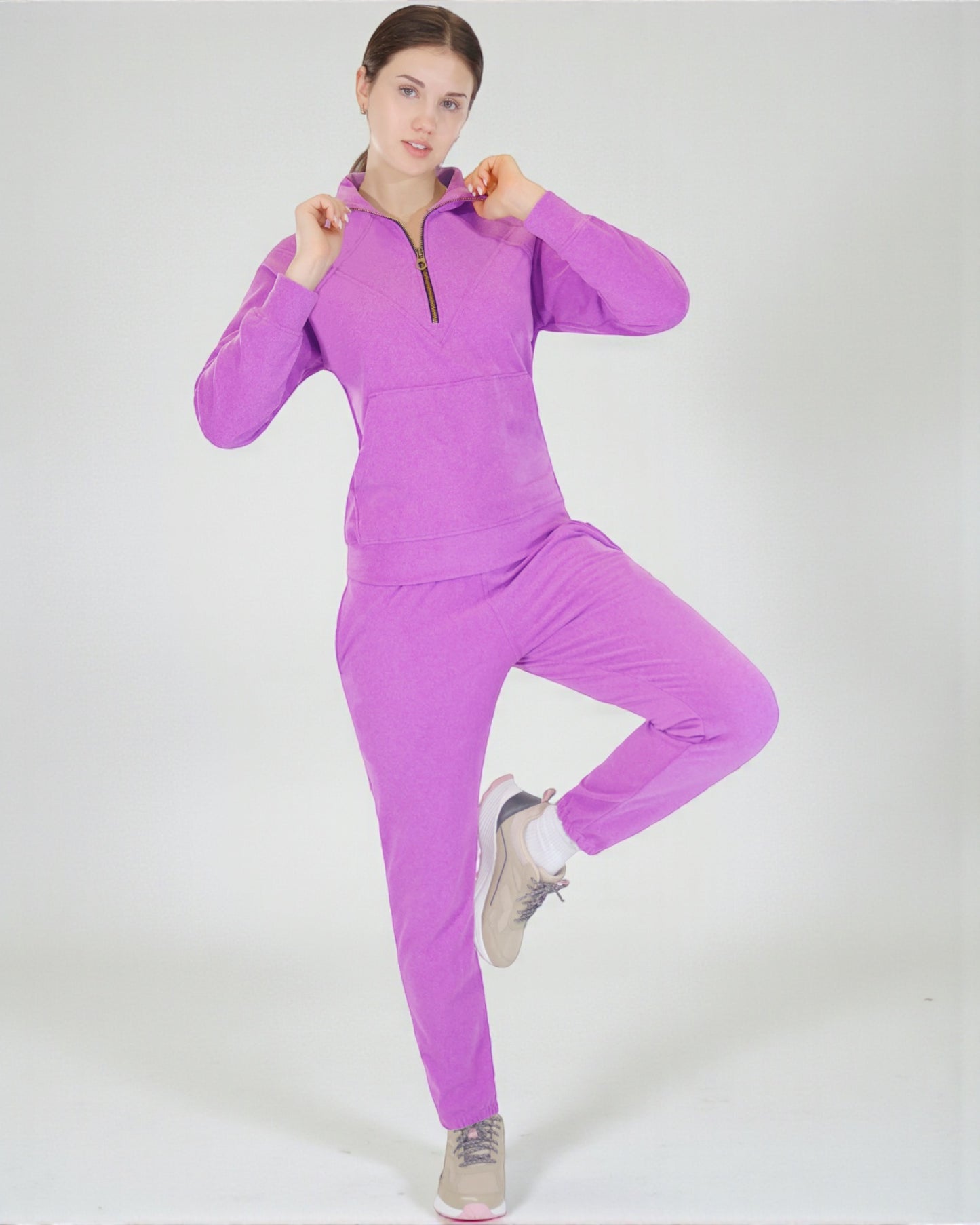 Women 2-Piece Quarter Zip Soft Stretch Sweatsuit  Fleece outfit