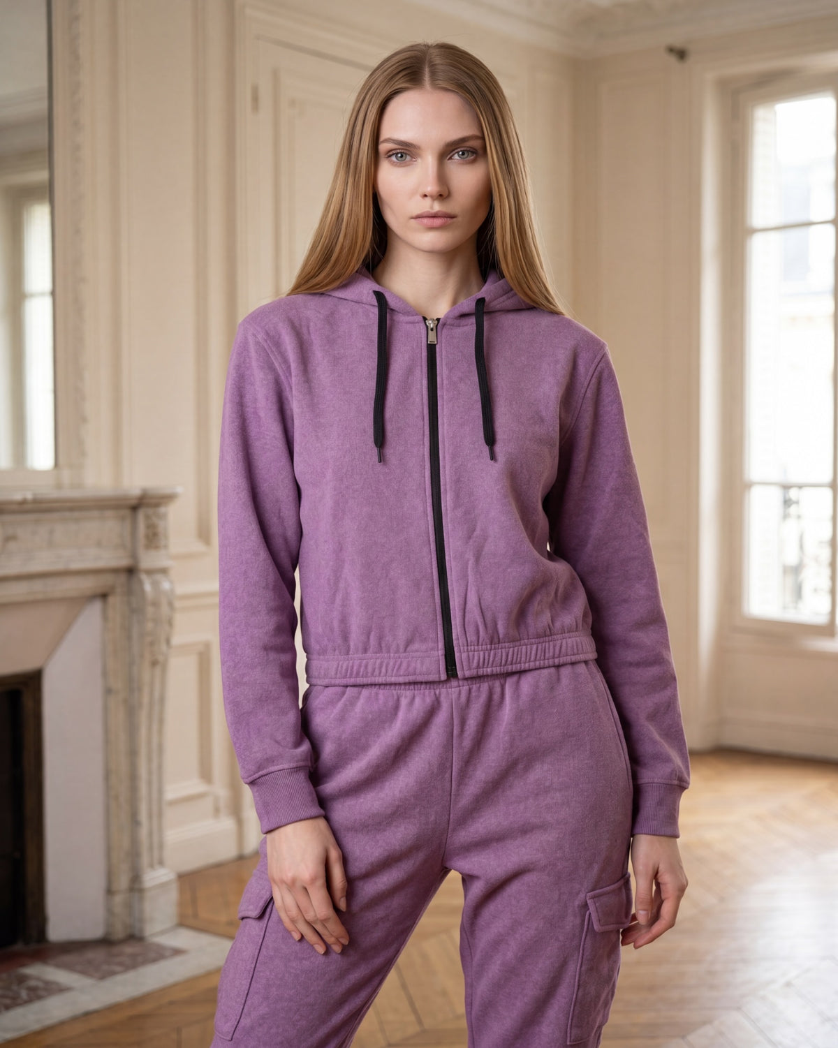 Women's Cargo Soft Stretch Zip-Up Hoodie & Jogger Set – alternate view 5