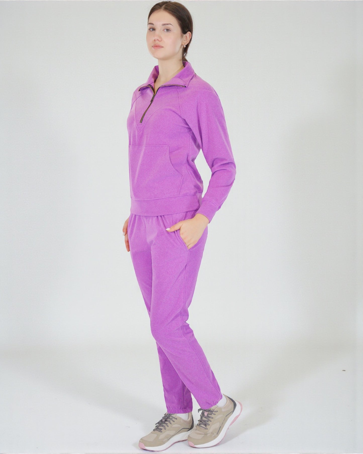 Women 2-Piece Quarter Zip Soft Stretch Sweatsuit  Fleece outfit