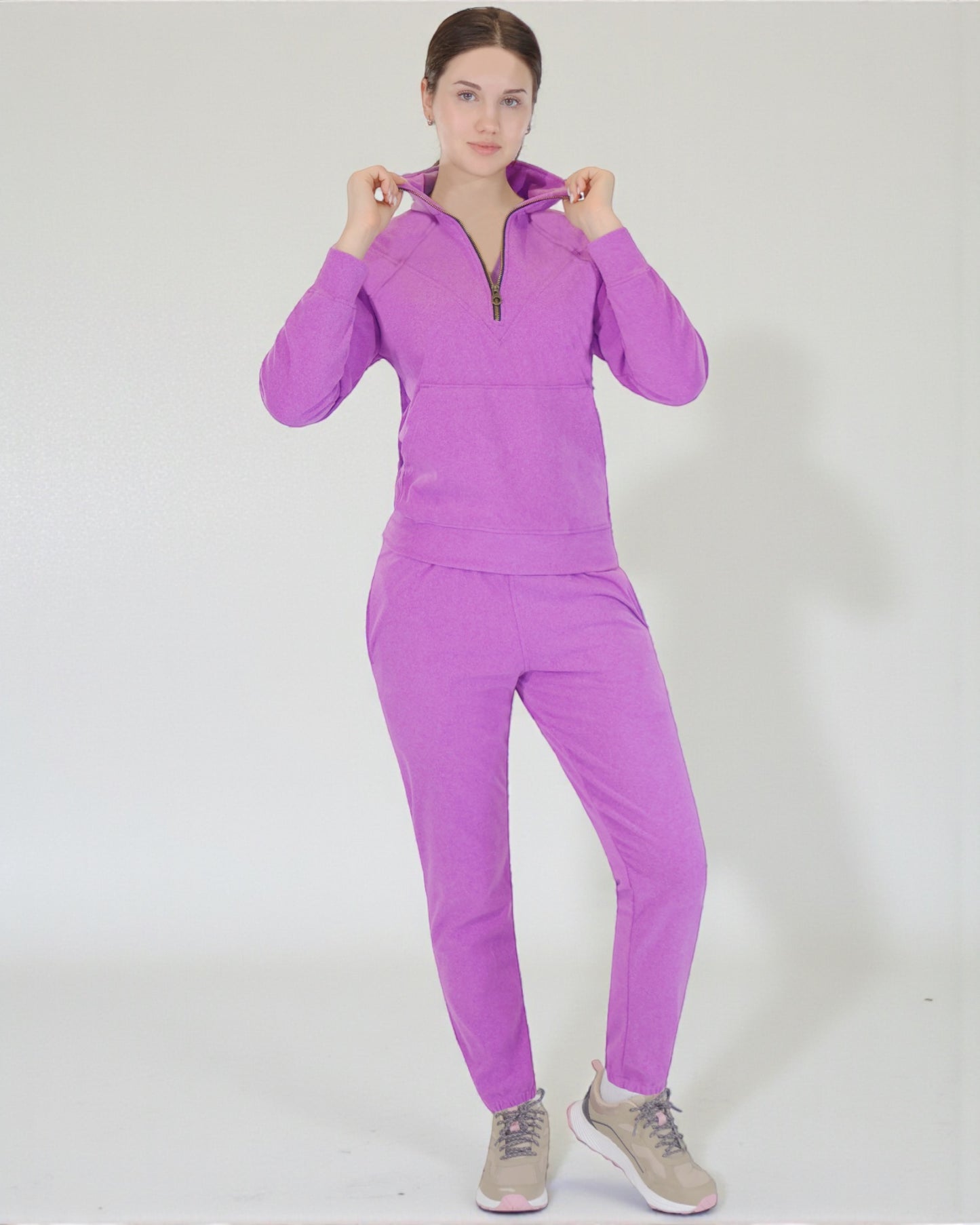 Women 2-Piece Quarter Zip Soft Stretch Sweatsuit  Fleece outfit