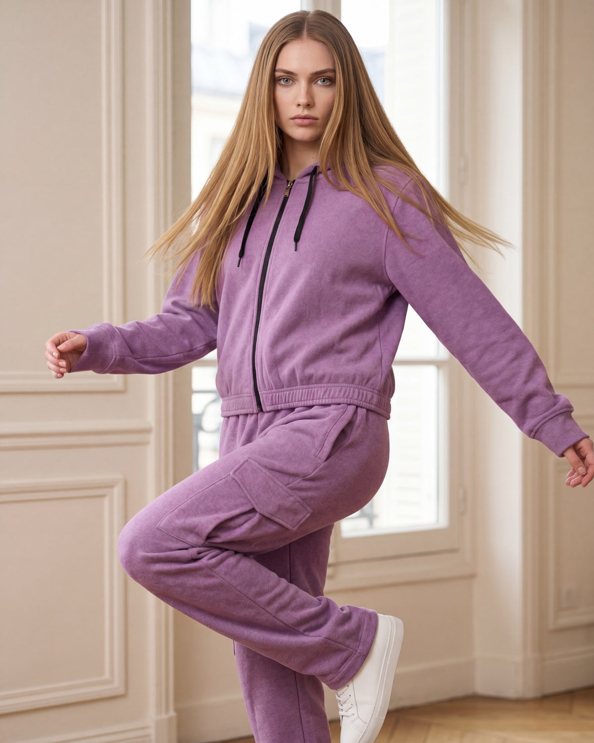 Women's Cargo Soft Stretch Zip-Up Hoodie & Jogger Set – alternate view 4