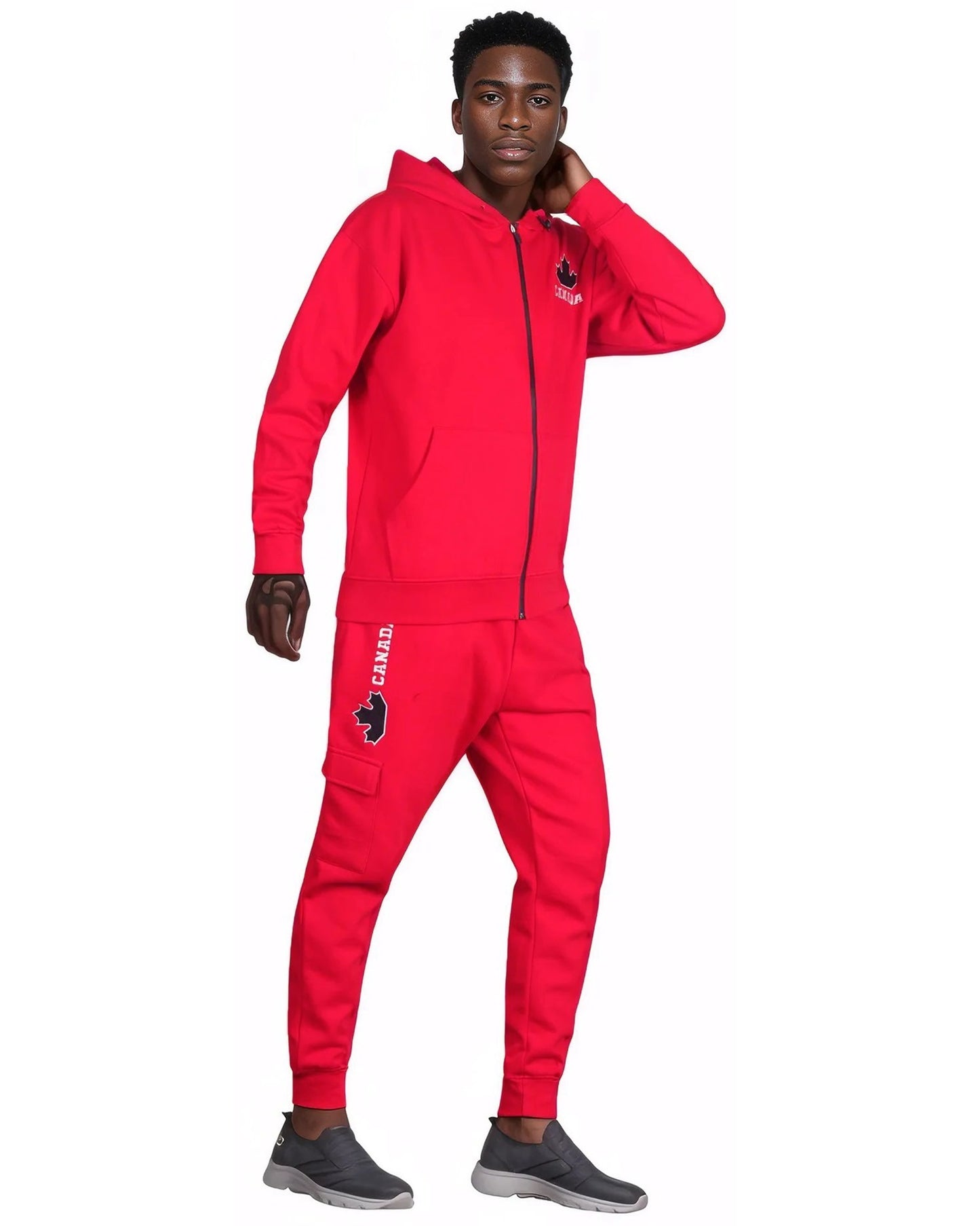 Men Fleece Jogger Canada Theme Sweatsuit with utility Cargo Pockets Outfit