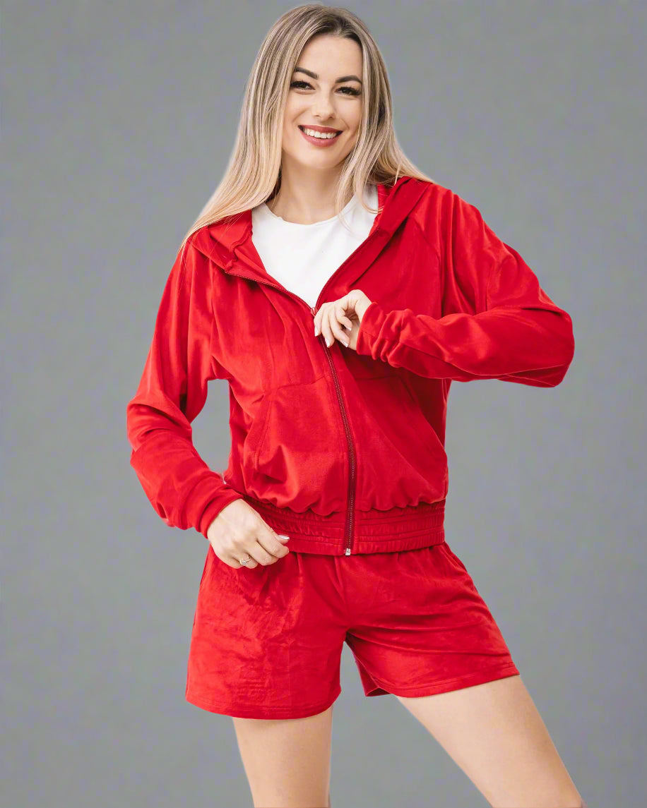 Women's Valvet Short Hood & Shorts Set