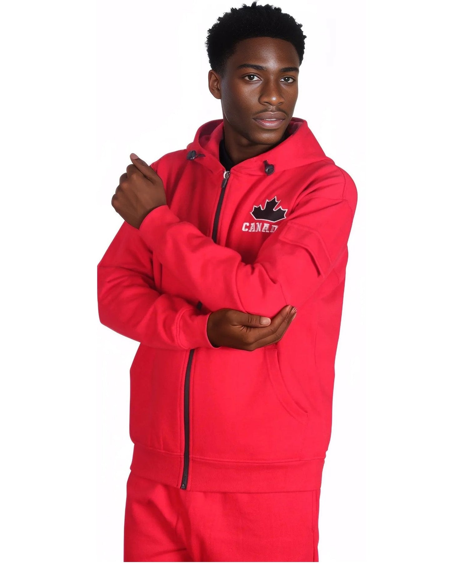 Men Fleece Jogger Canada Theme Sweatsuit with utility Cargo Pockets Outfit