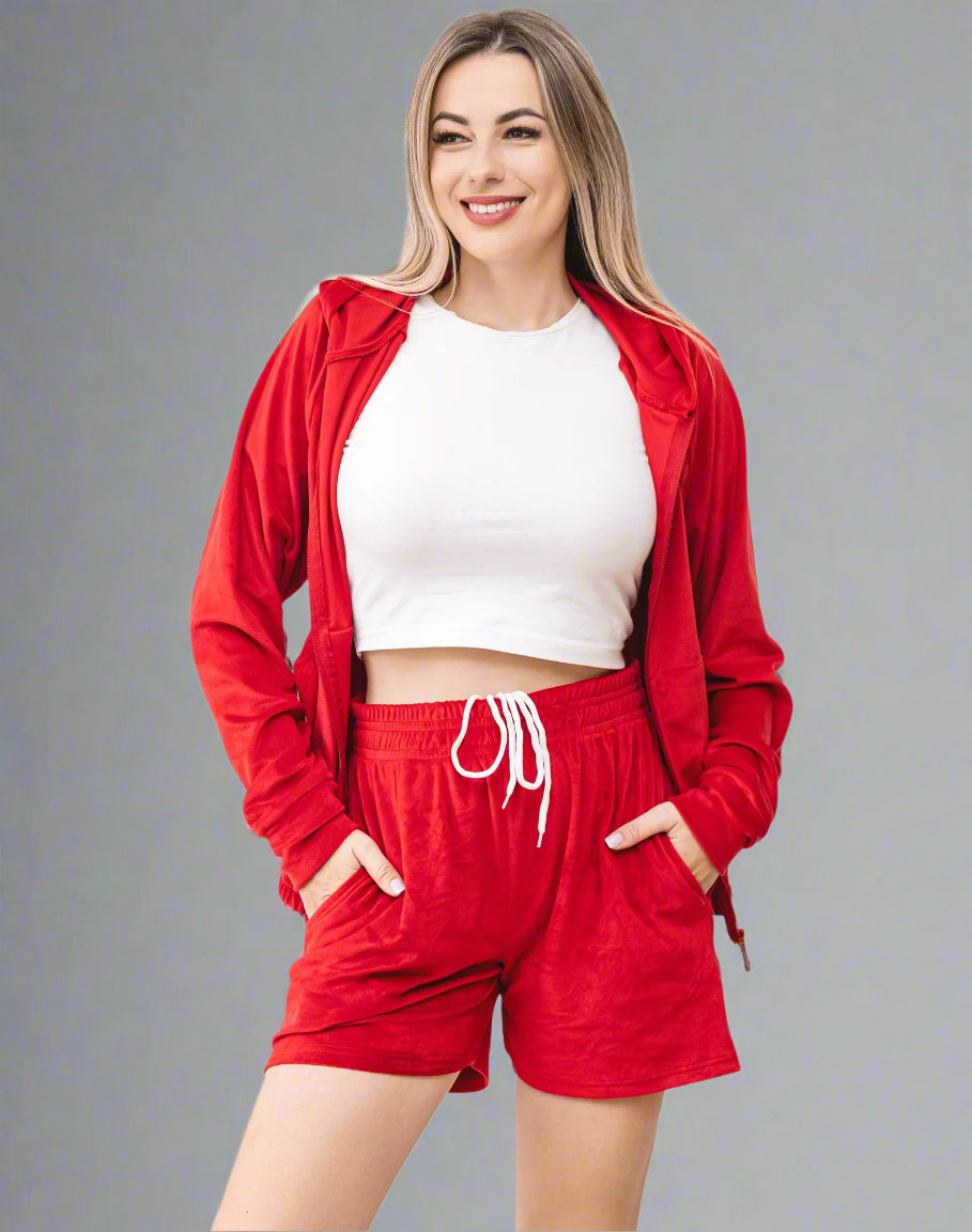 Women's Valvet Short Hood & Shorts Set