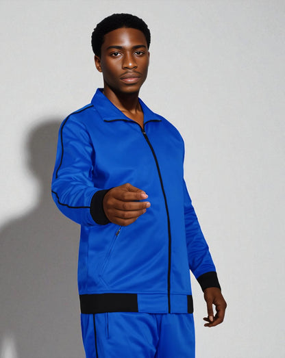 Men 2-piece Classic Jogger Tracksuit Track Jacket & Trackpants Solid Plain Outfit