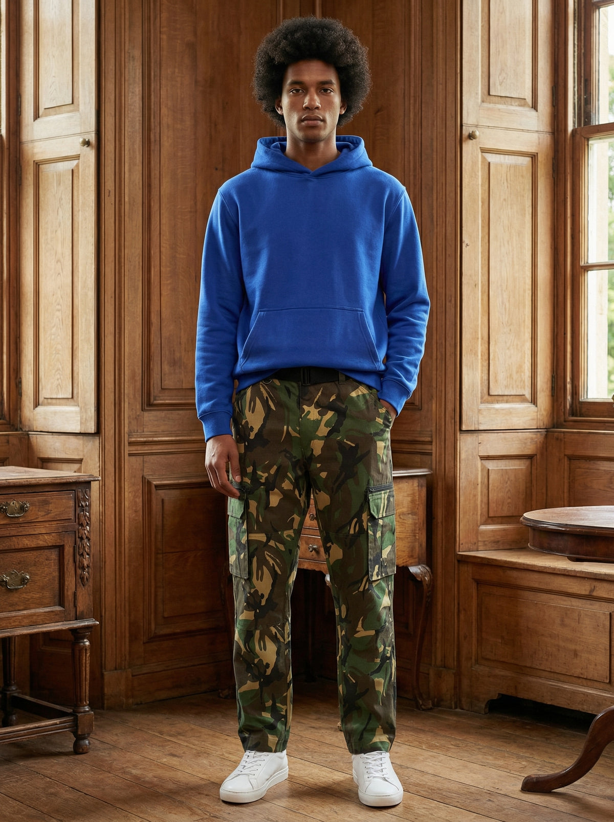 Royal blue CloudSoft cotton fleece hoodie alternate lifestyle view