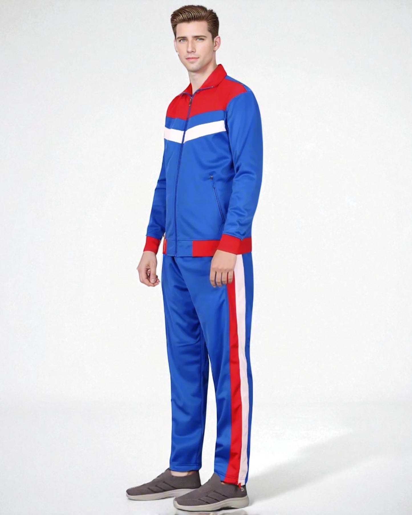 Men's Tracksuit Warm-Up 2-piece Retro Style Track Jacket & Pants Matching Set