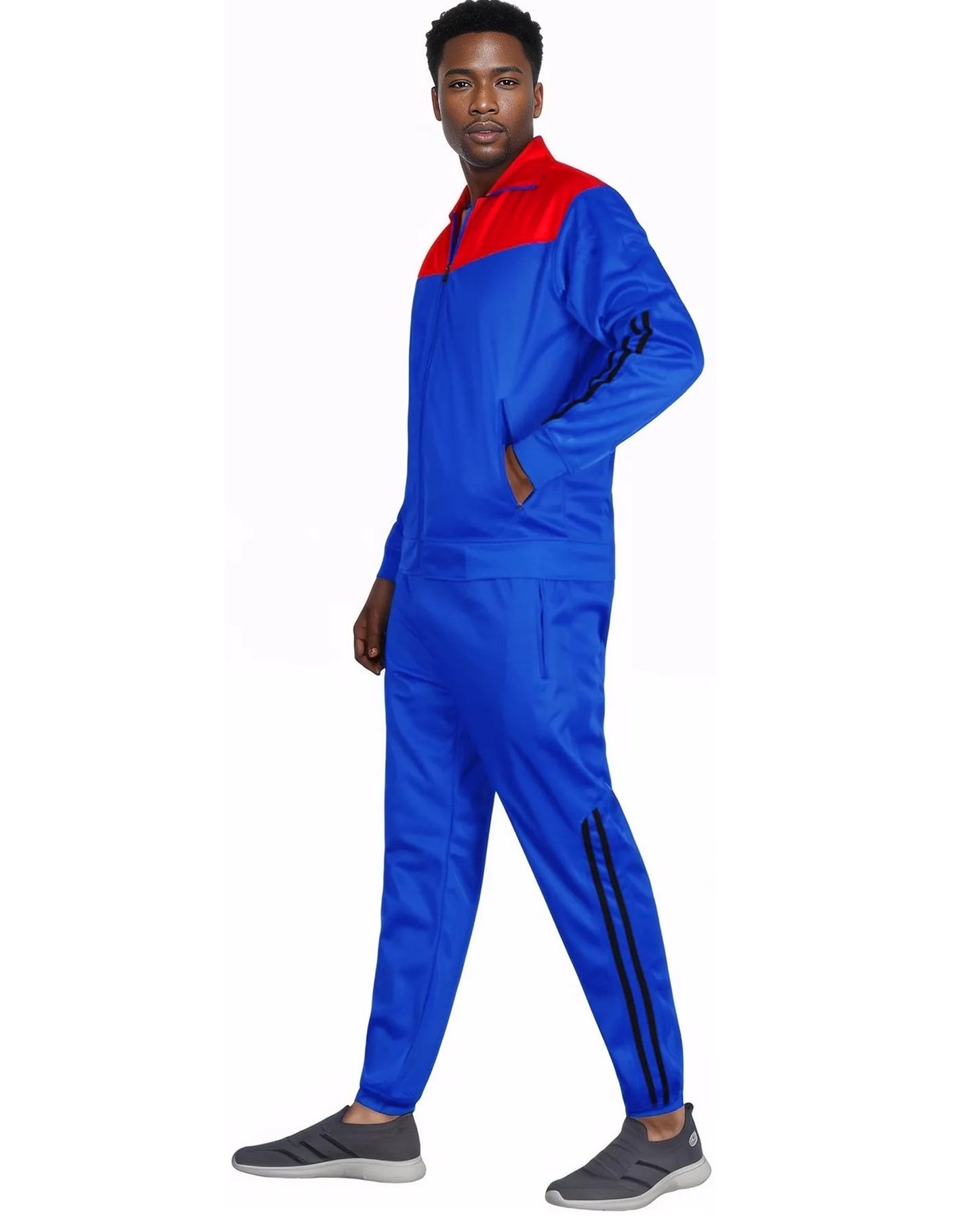 Men Velocity Tracksuit Active Jogging suit GYM Striped Jogger Top and Bottom Outfit