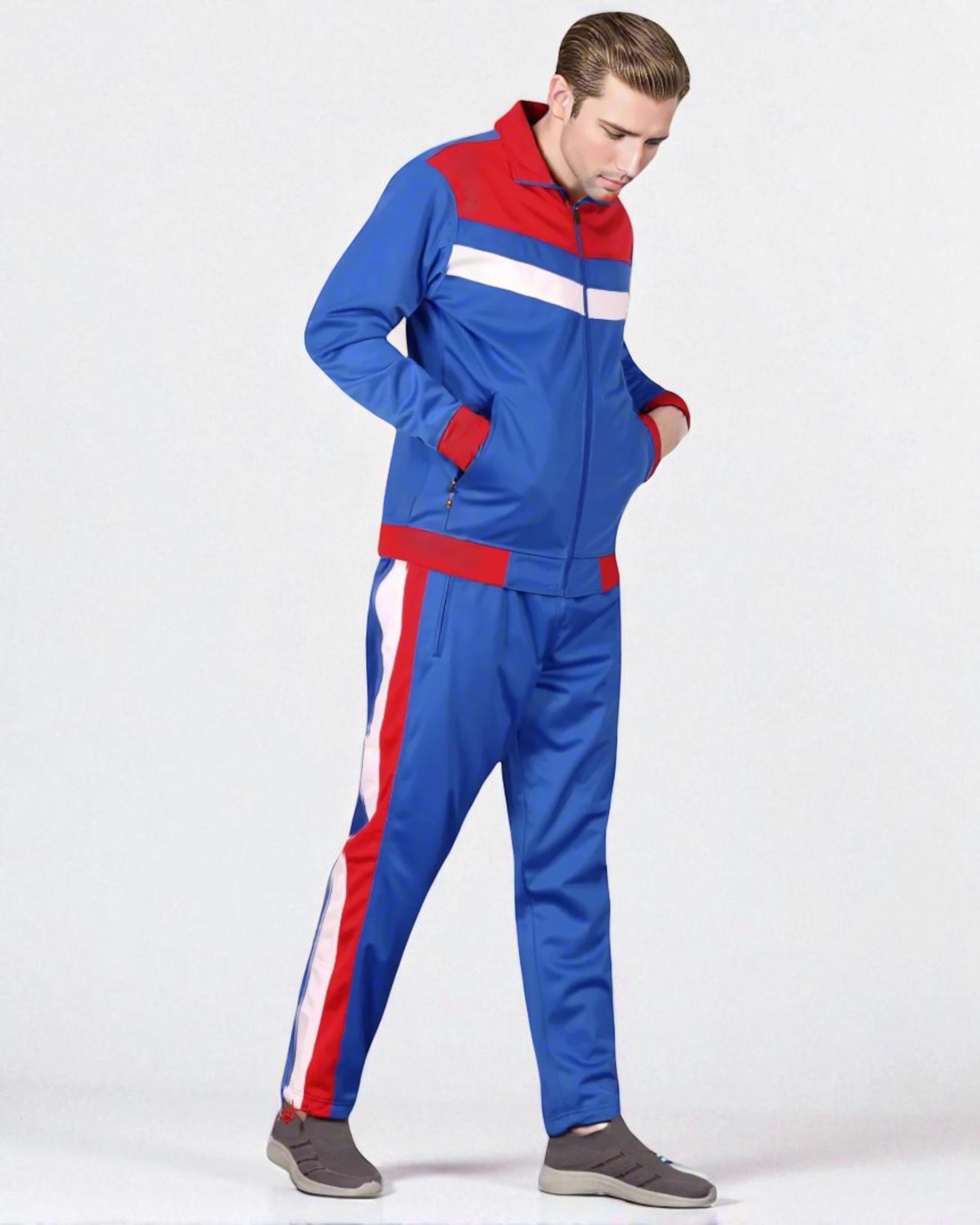 Men's Tracksuit Warm-Up 2-piece Retro Style Track Jacket & Pants Matching Set