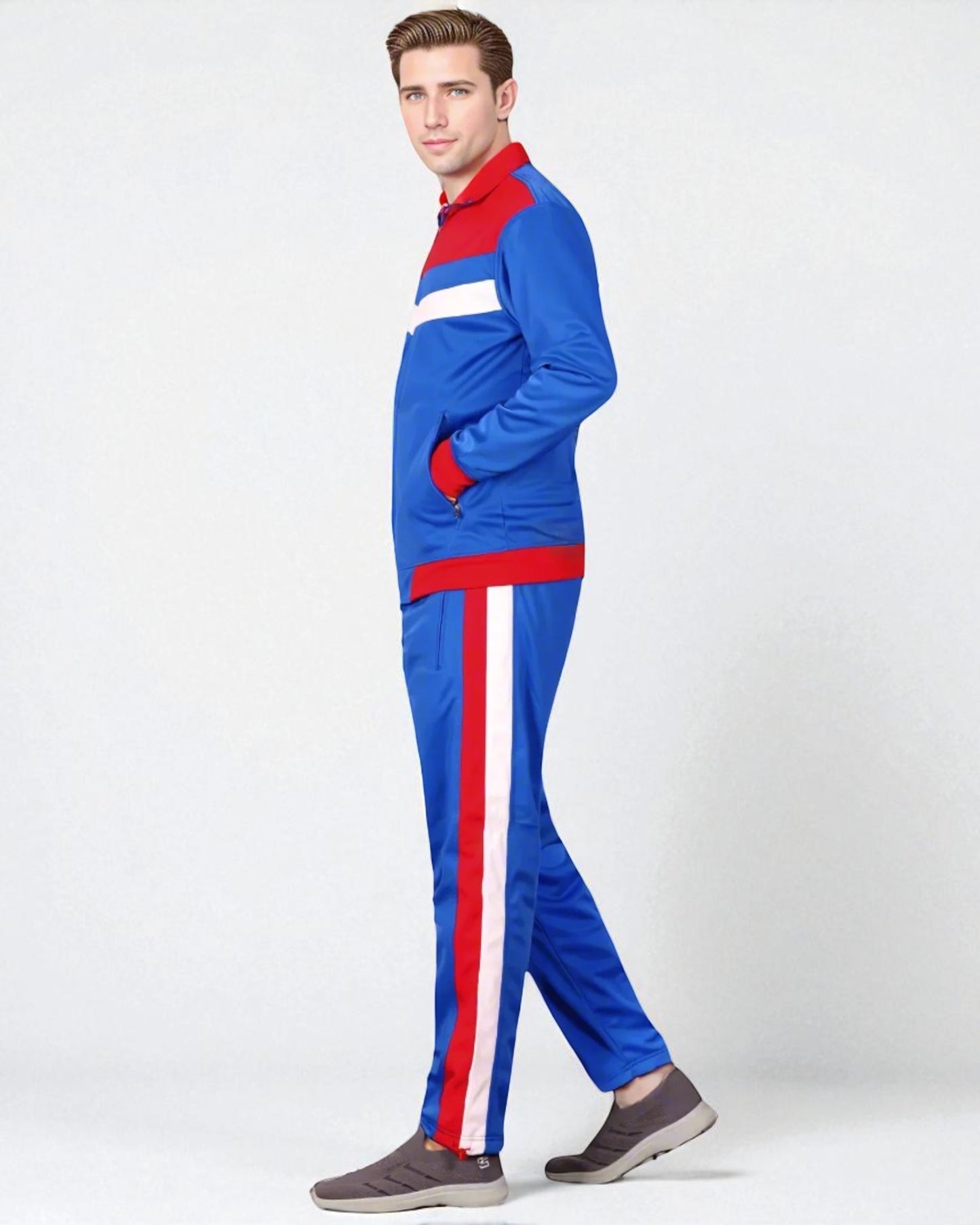 Men's Tracksuit Warm-Up 2-piece Retro Style Track Jacket & Pants Matching Set