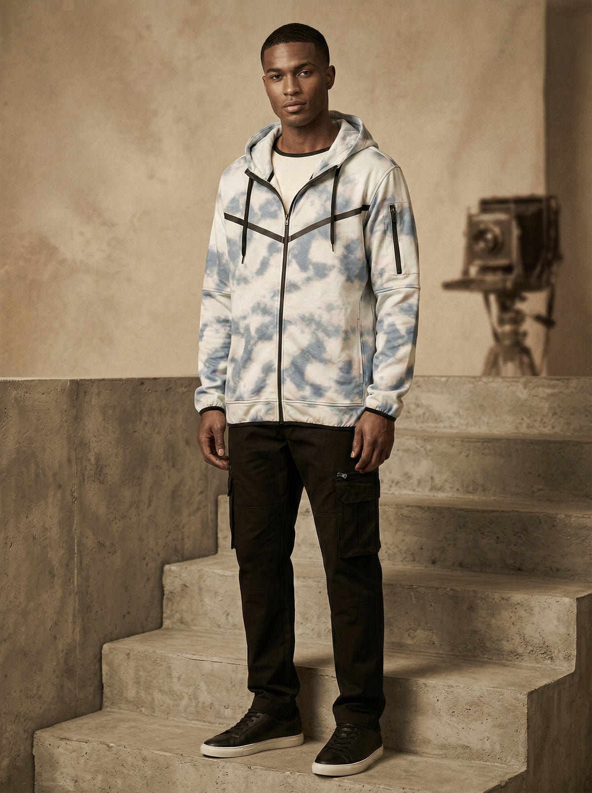 Sky print tech fleece zip-up hoodie alternate view