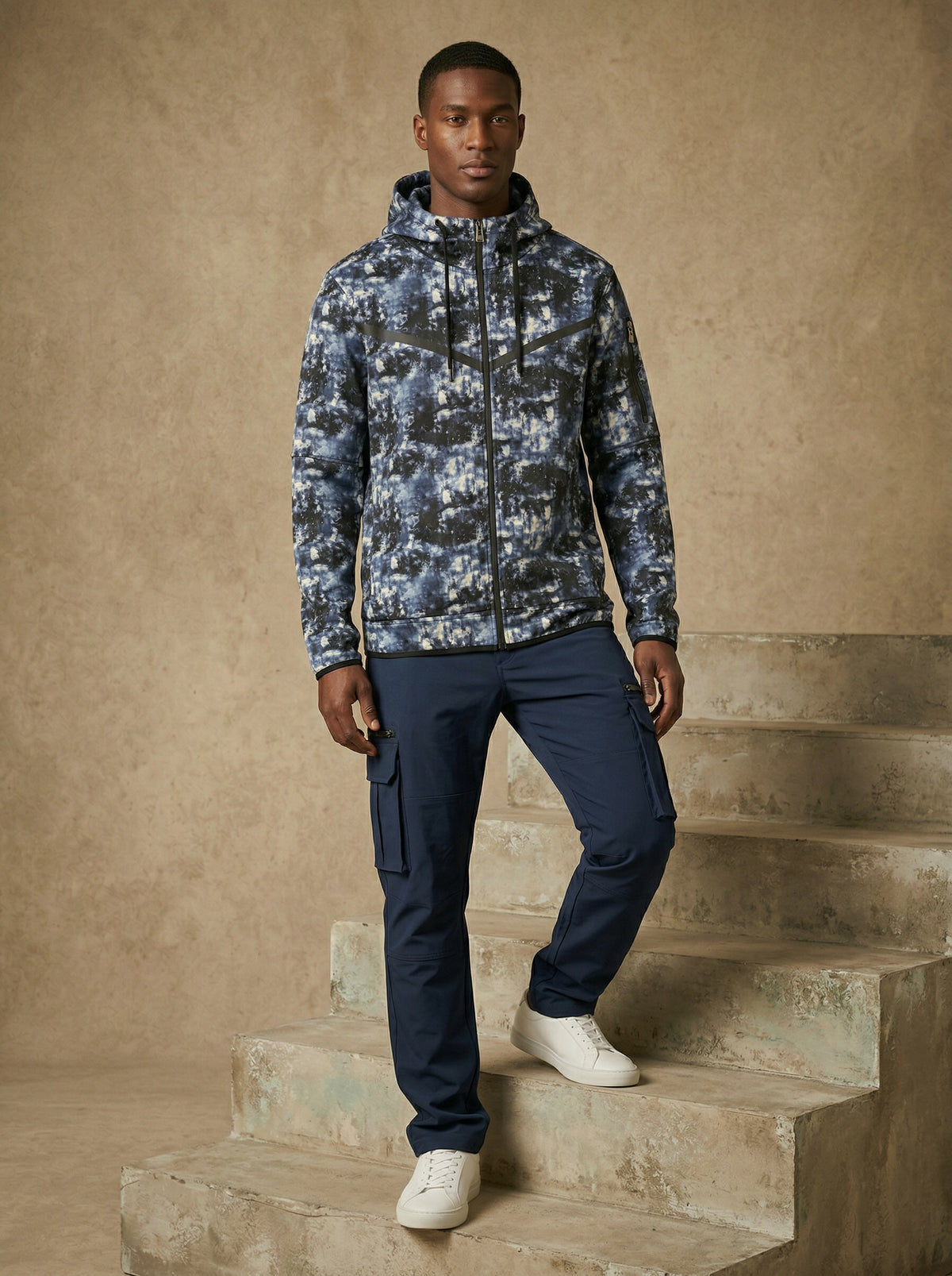 Space print tech fleece zip-up hoodie alternate view