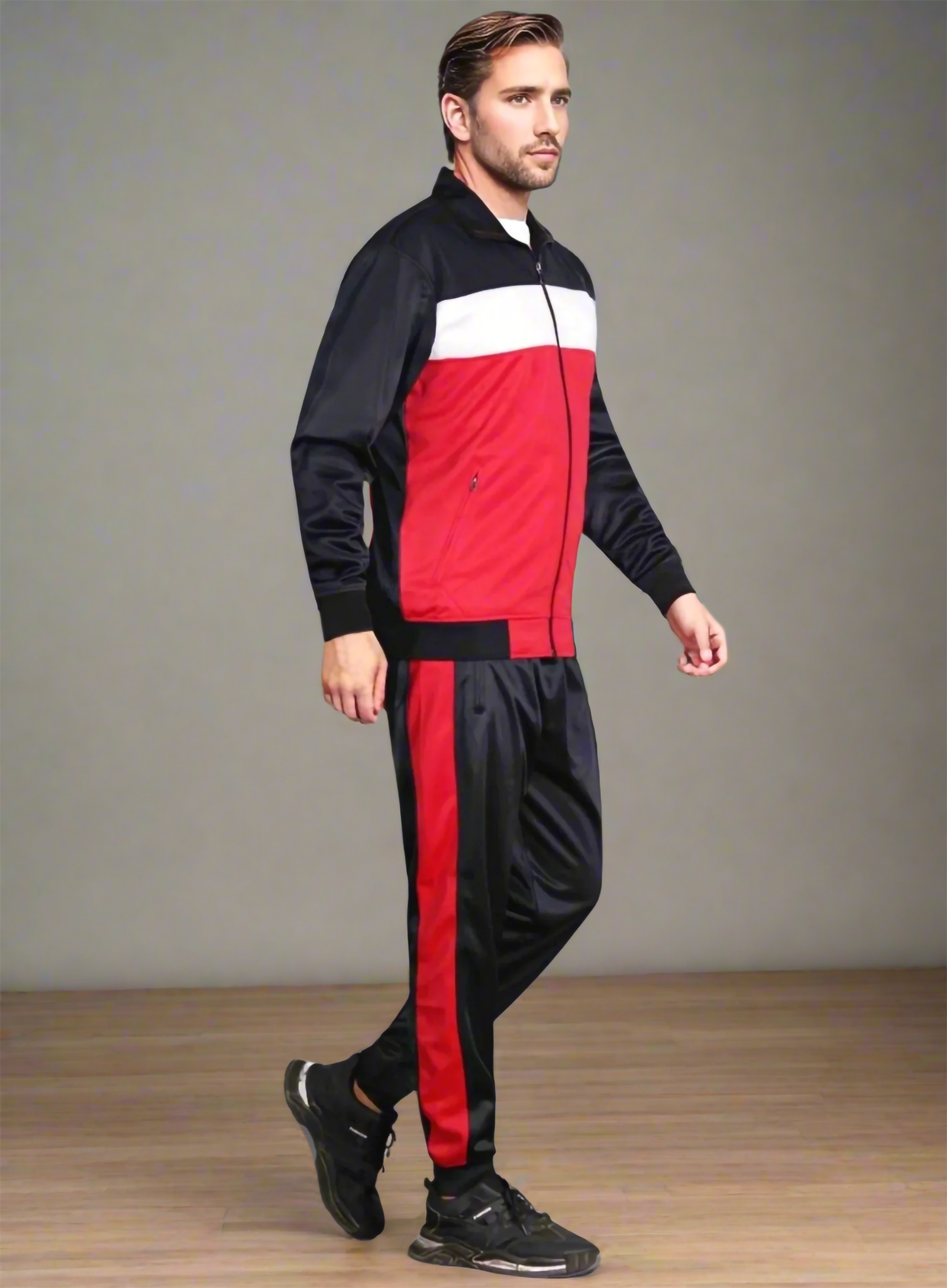 Men’s 2-Piece Tracksuit Traditional Coral Blocks Active Track Jacket and Track pants Outfits