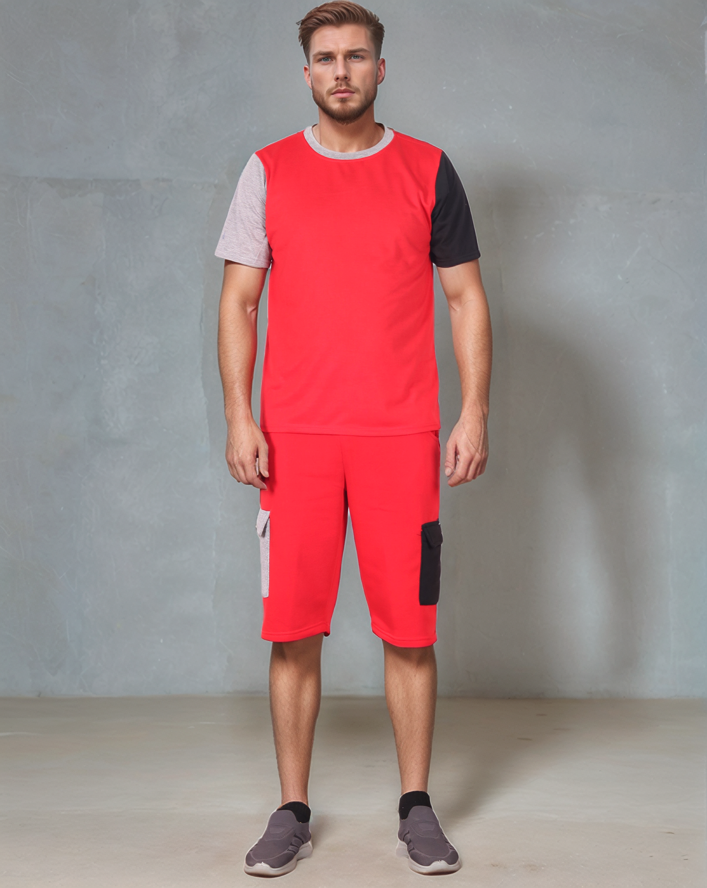 Men’s 2-piece Short Set Crew neck T-Shirt with Matching Cargo Shorts