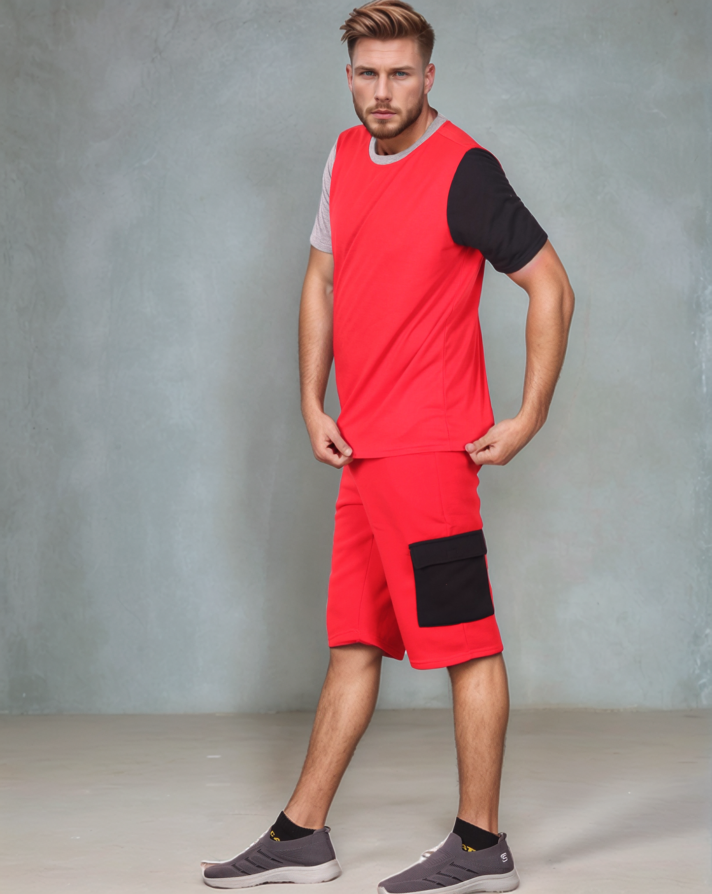 Men’s 2-piece Short Set Crew neck T-Shirt with Matching Cargo Shorts