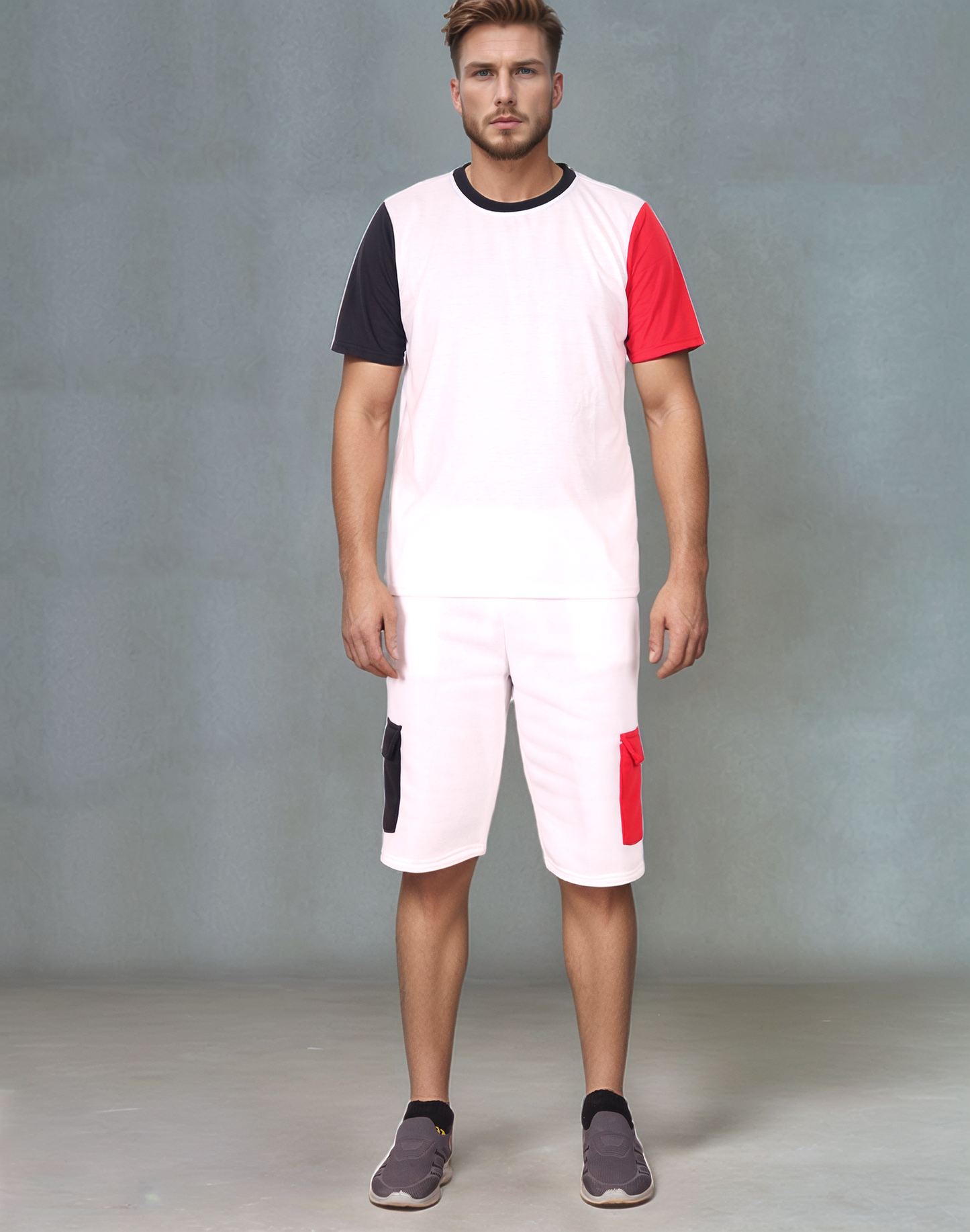 Men’s 2-piece Short Set Crew neck T-Shirt with Matching Cargo Shorts