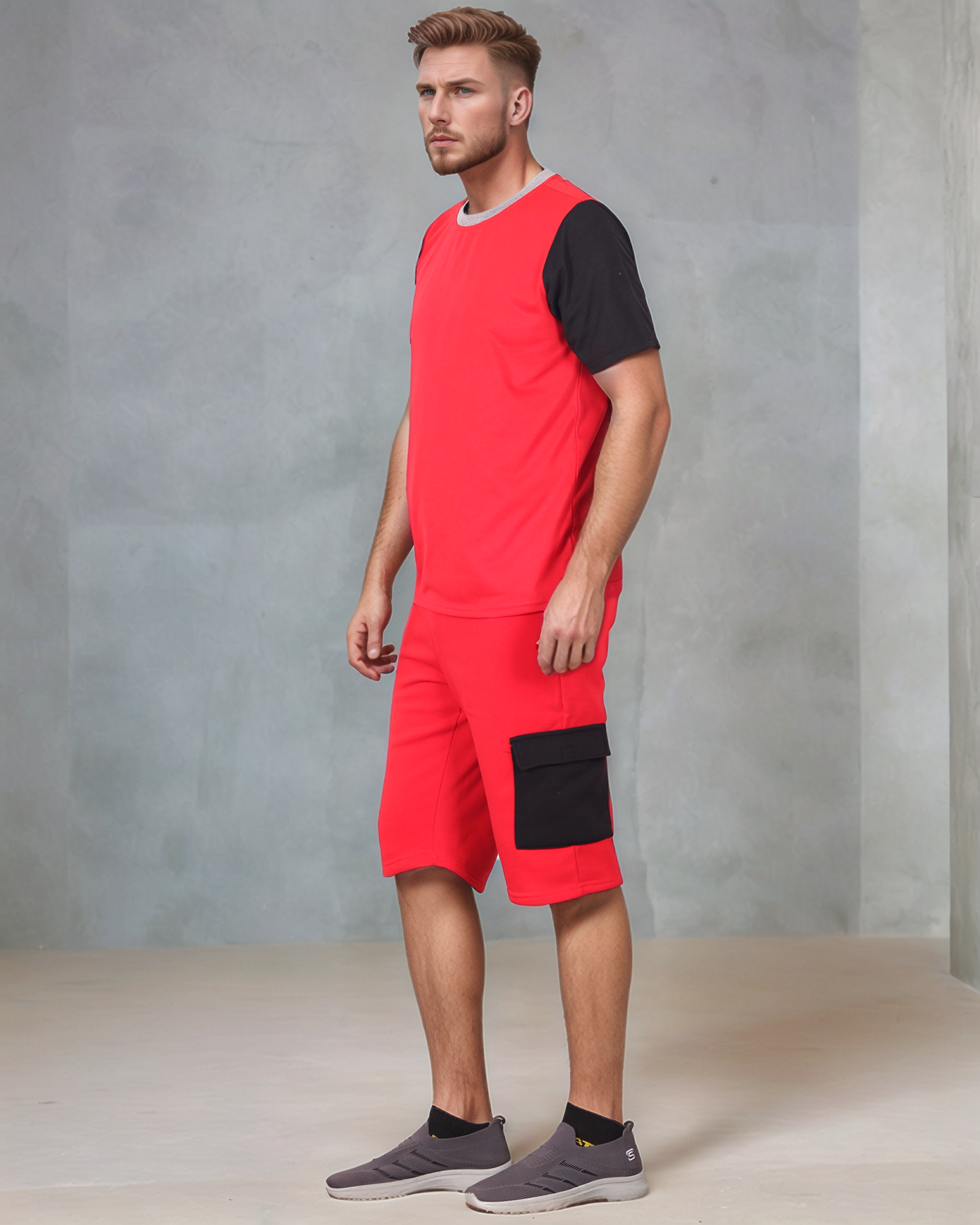 Men’s 2-piece Short Set Crew neck T-Shirt with Matching Cargo Shorts
