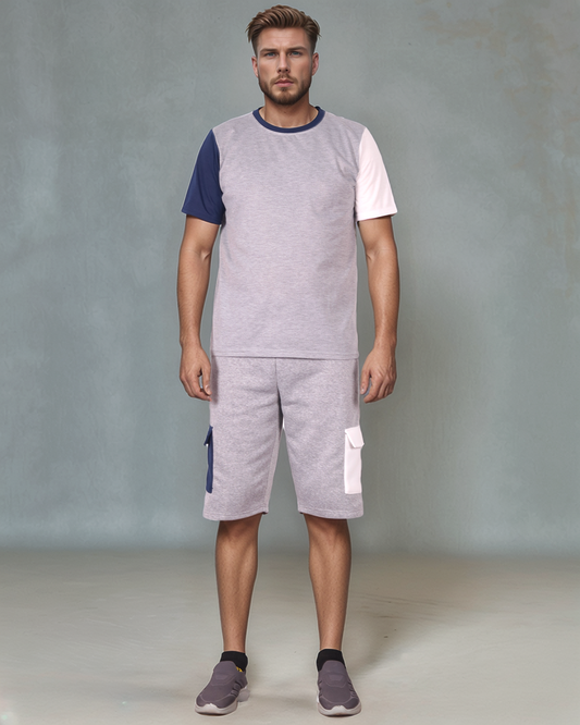Men’s 2-piece Short Set Crew neck T-Shirt with Matching Cargo Shorts