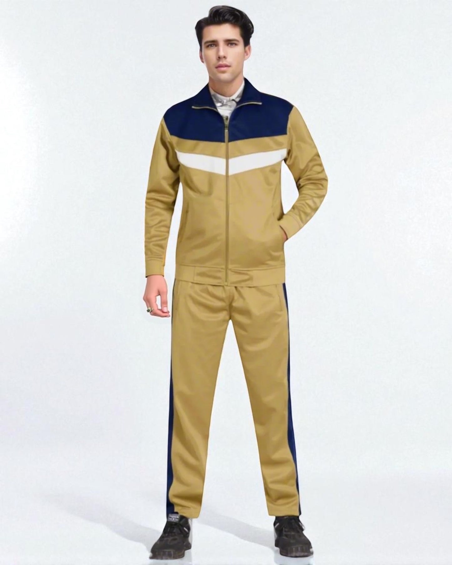 Men's Tracksuit Warm-Up 2-piece Retro Style Track Jacket & Pants Matching Set