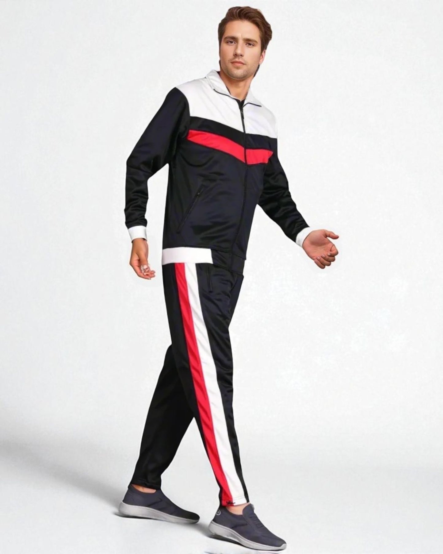 Men's Tracksuit Warm-Up 2-piece Retro Style Track Jacket & Pants Matching Set