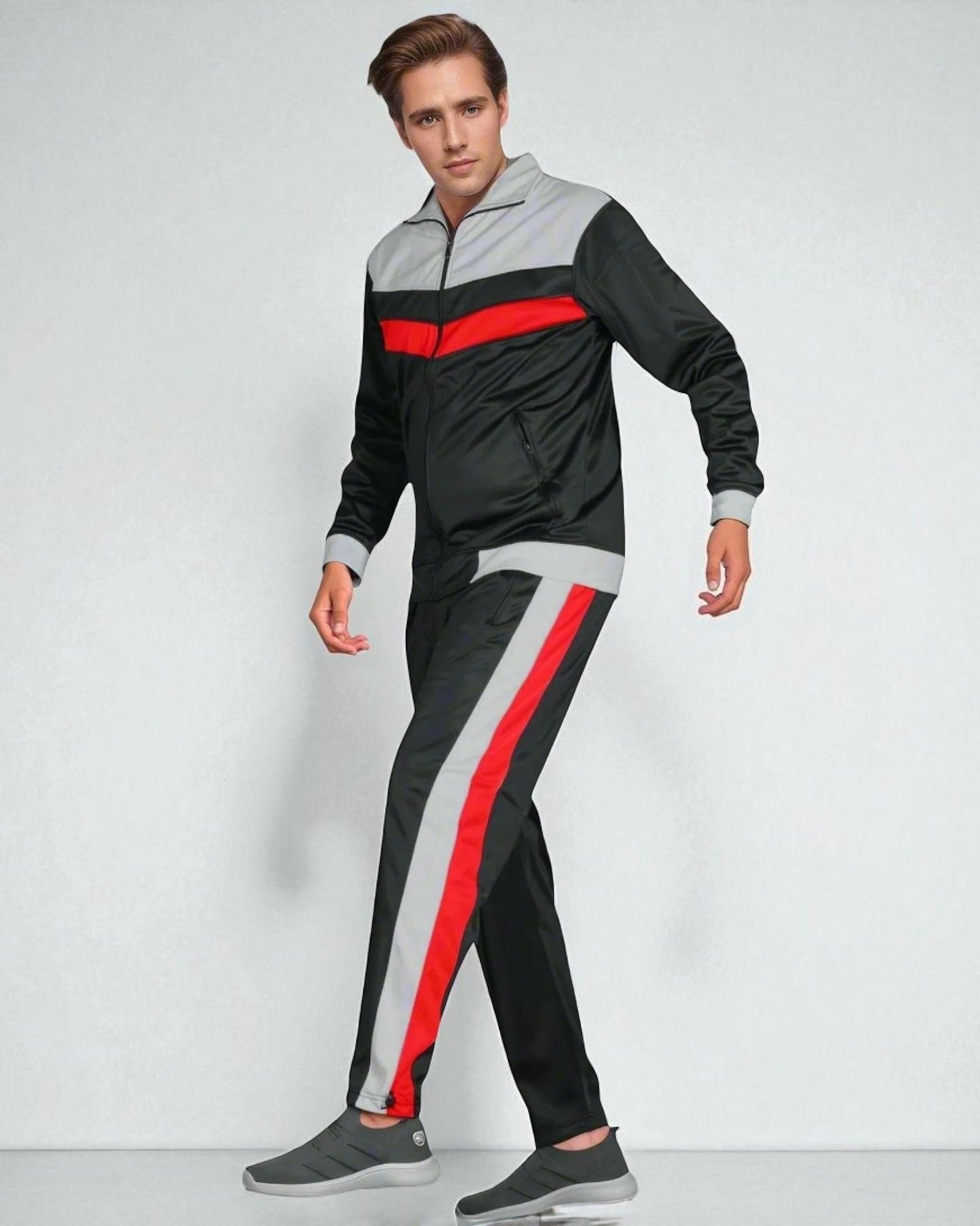 Men's Tracksuit Warm-Up 2-piece Retro Style Track Jacket & Pants Matching Set