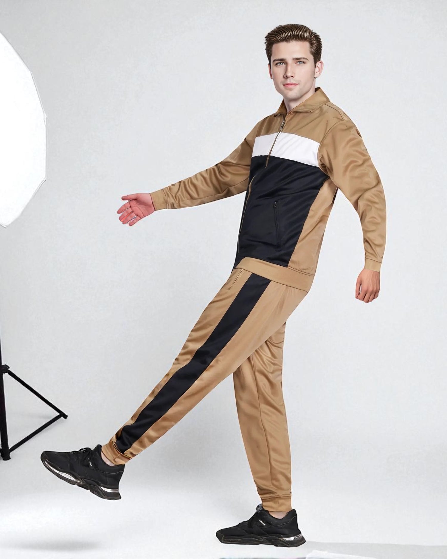 Men’s 2-Piece Tracksuit Traditional Coral Blocks Active Track Jacket and Track pants Outfits
