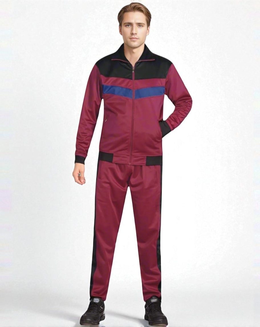 Men's Tracksuit Warm-Up 2-piece Retro Style Track Jacket & Pants Matching Set