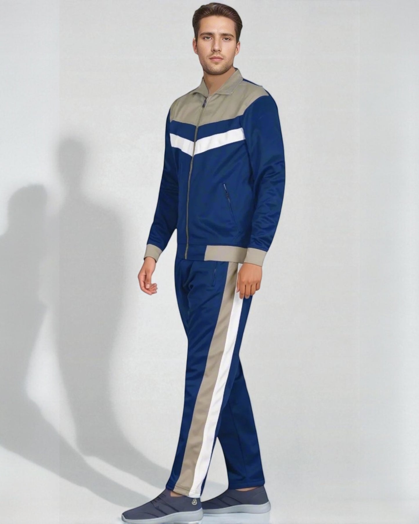 Men's Tracksuit Warm-Up 2-piece Retro Style Track Jacket & Pants Matching Set