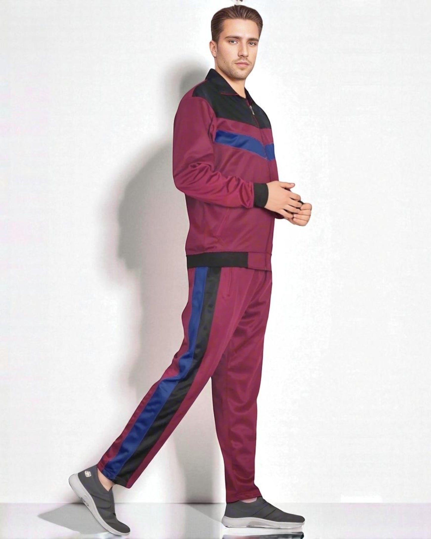 Men's Tracksuit Warm-Up 2-piece Retro Style Track Jacket & Pants Matching Set