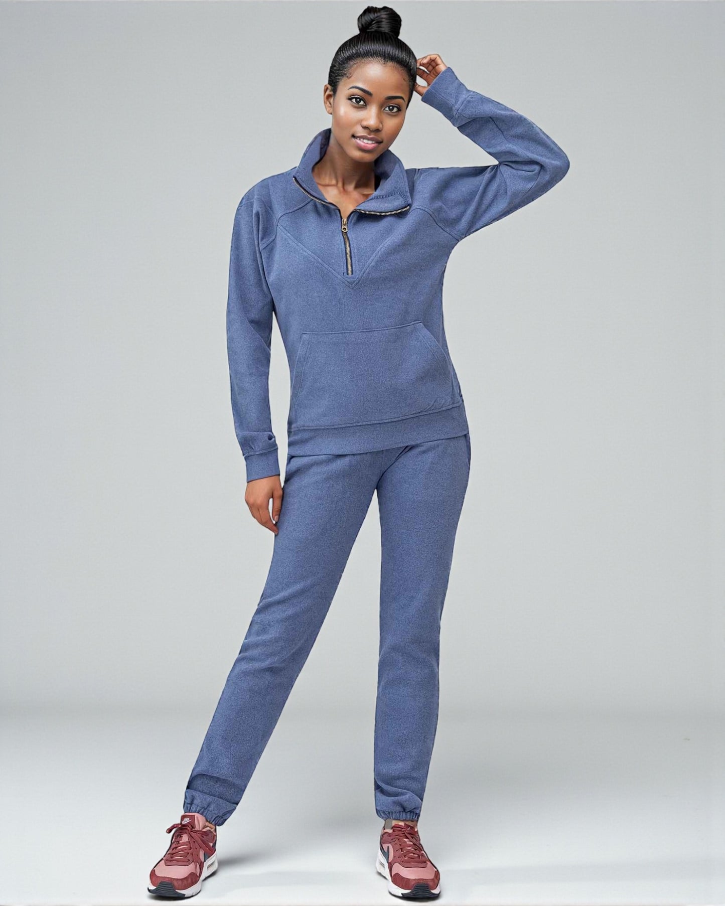 Women's 2-Piece Quarter Zip Sweatsuit Soft Stretch Fleece outfit