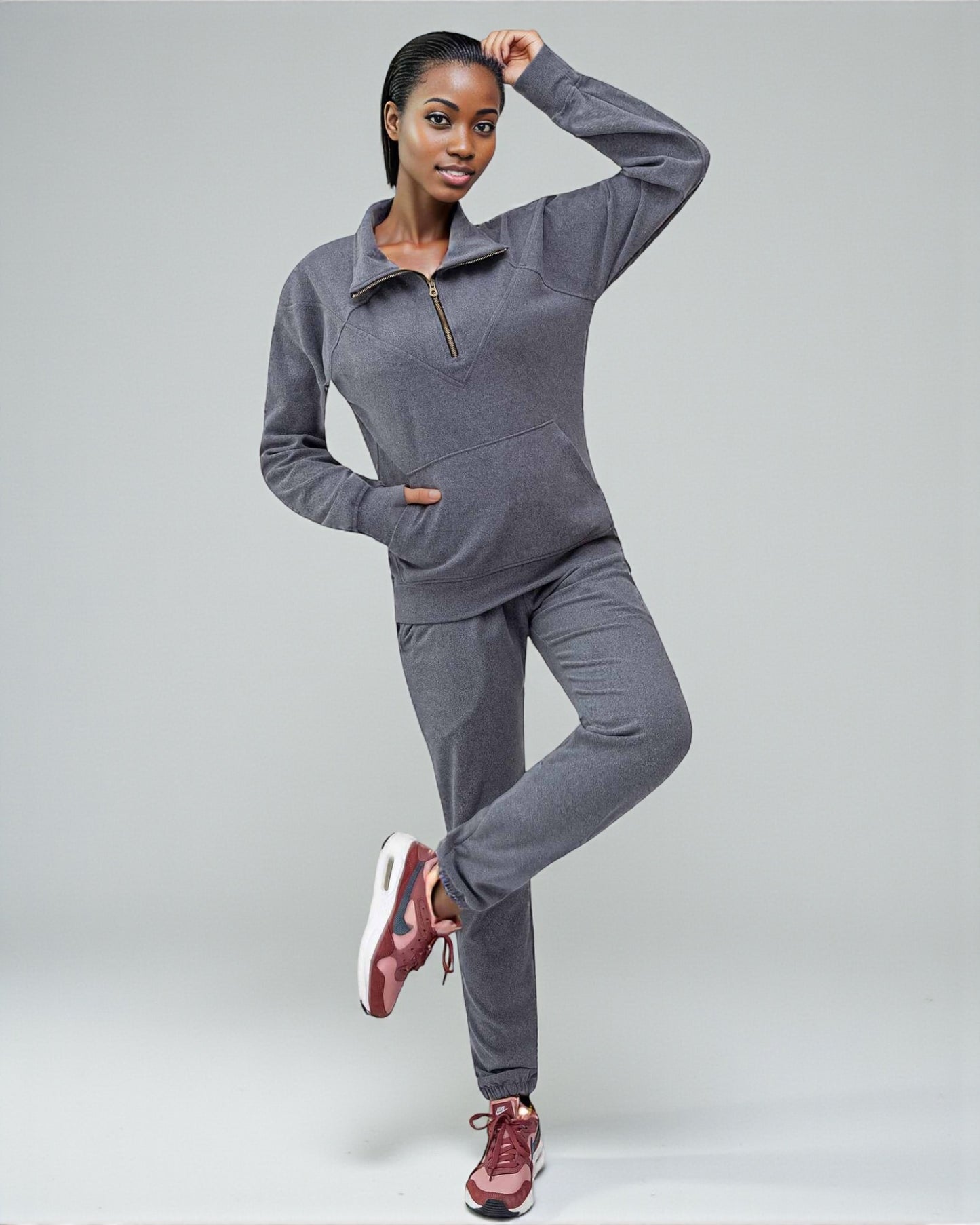 Women's 2-Piece Quarter Zip Sweatsuit Soft Stretch Fleece outfit