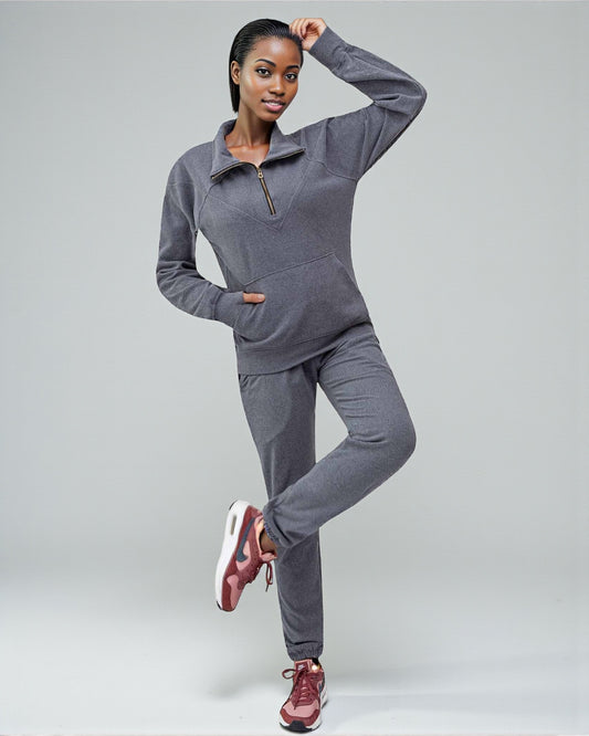 Women's 2-Piece Quarter Zip Sweatsuit Soft Stretch Fleece outfit